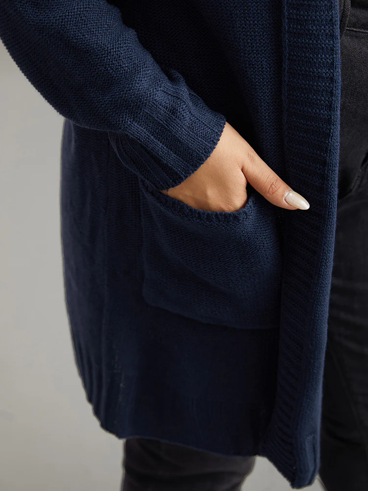 Plain Texture Pocket Hooded Cardigan - Image 7