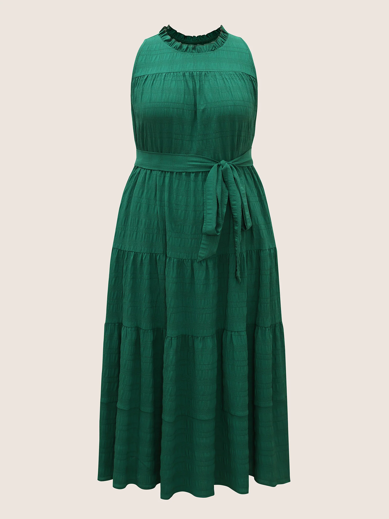 Plain Textured A-line Frill Trim Dress - Image 7