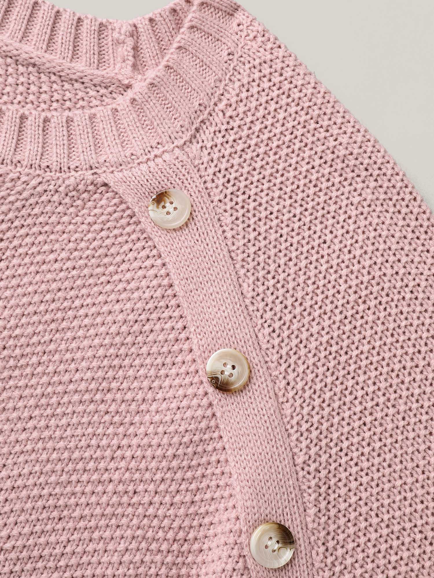Plain Textured Button Detail Curved Hem Pullover - Image 6