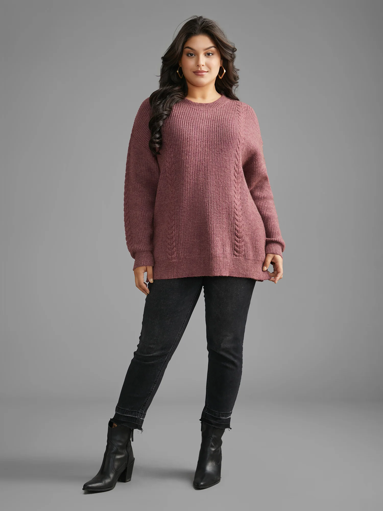 Plain Textured Cable Knit Backless Pullover - Image 3