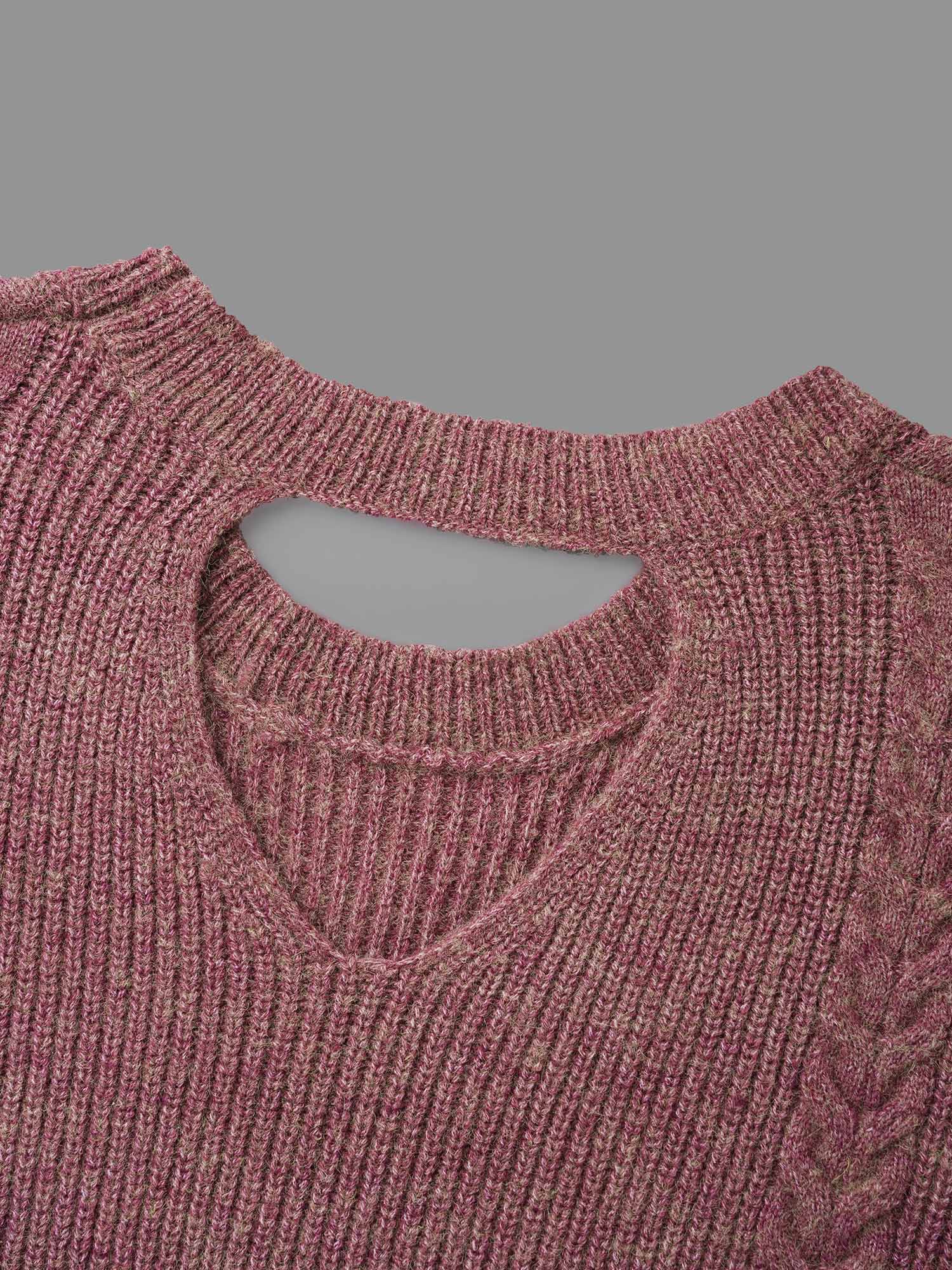 Plain Textured Cable Knit Backless Pullover - Image 6