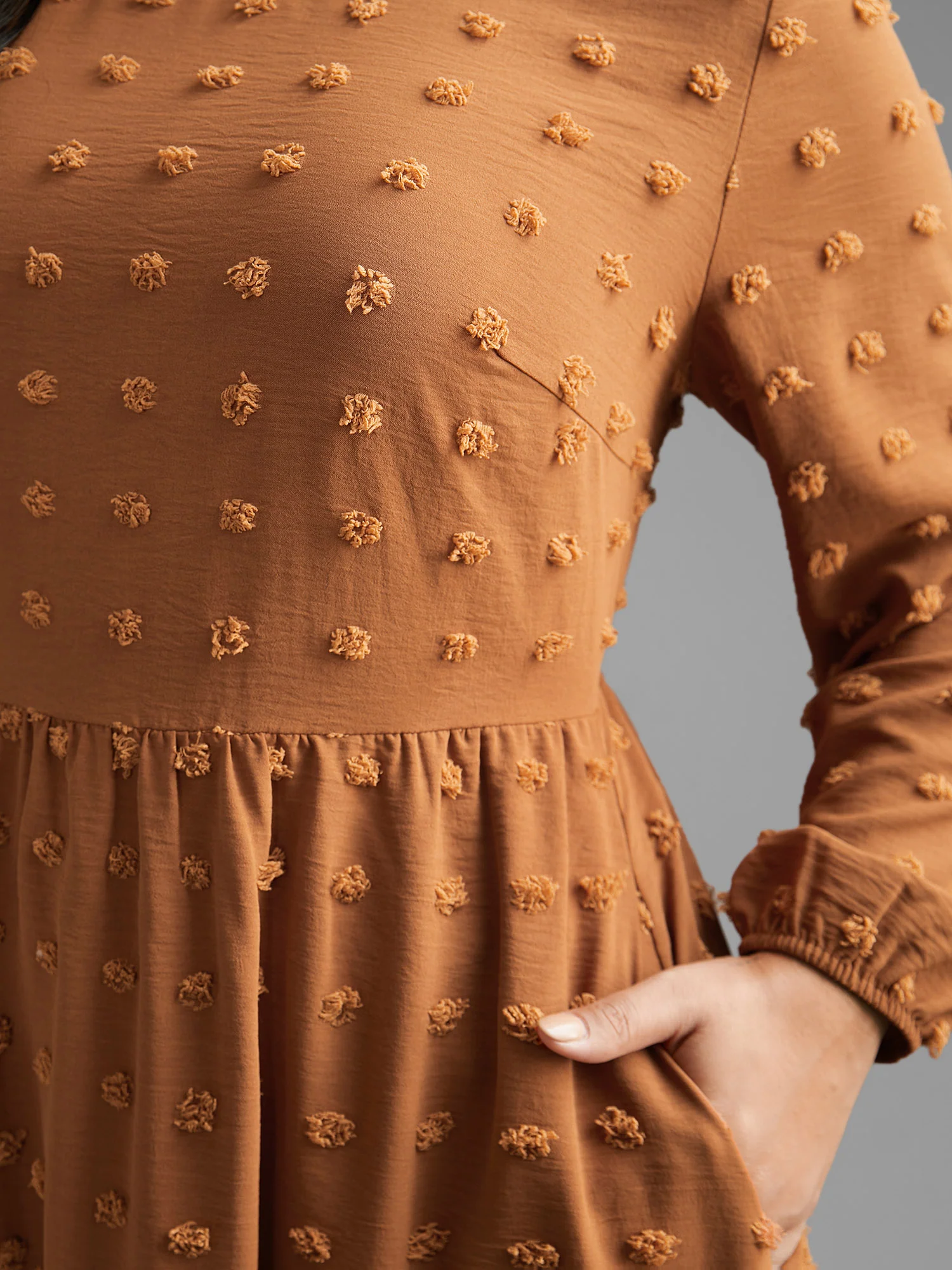 Plain Textured Crew Neck Midi Dress - Image 3