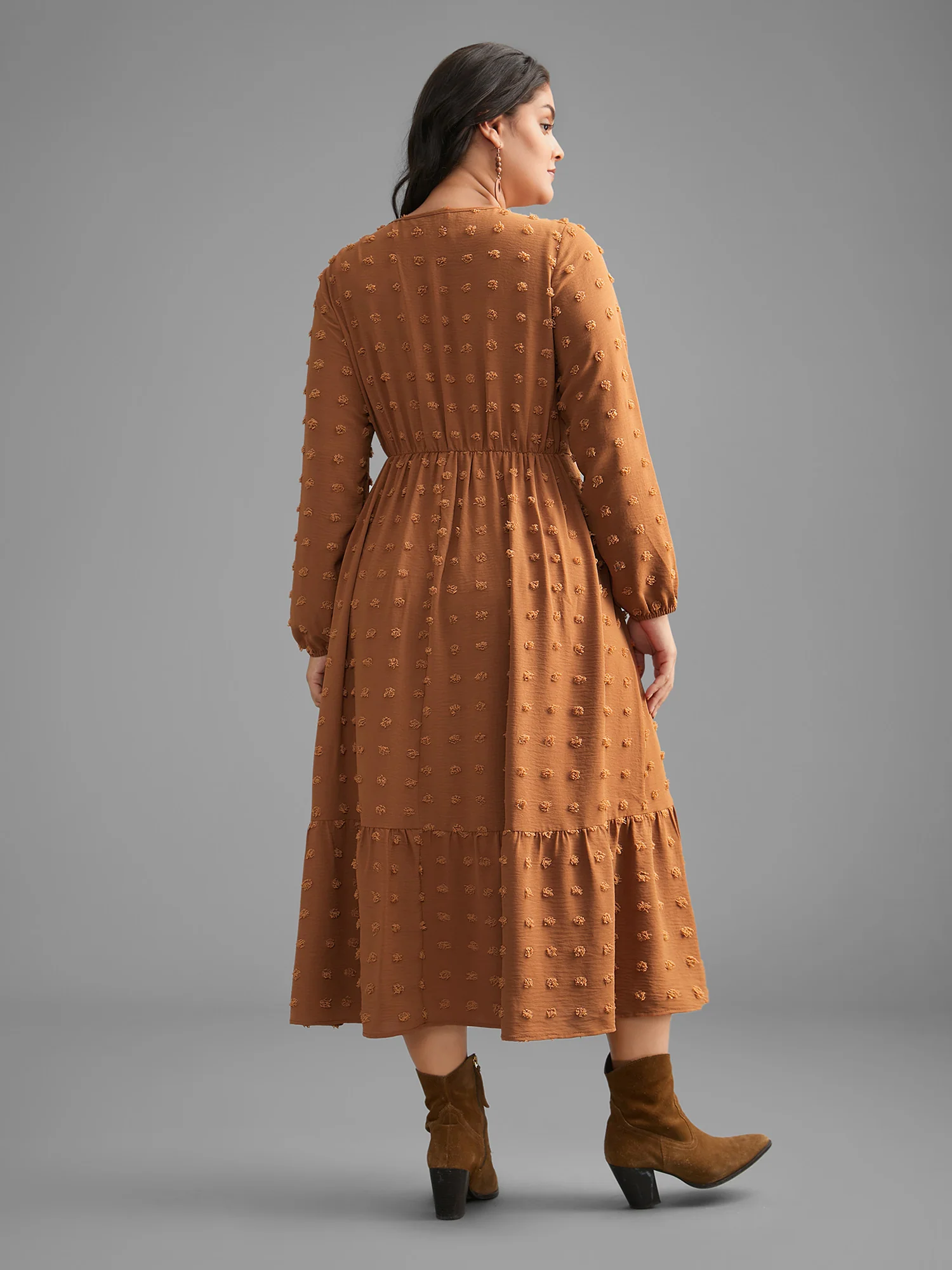 Plain Textured Crew Neck Midi Dress - Image 5