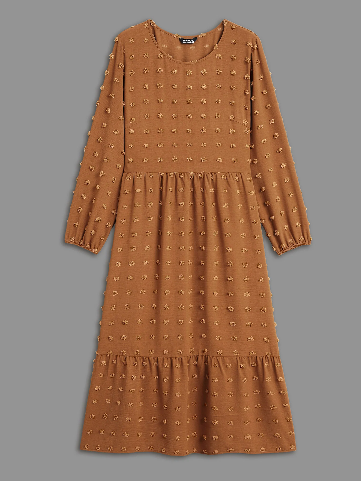 Plain Textured Crew Neck Midi Dress - Image 8