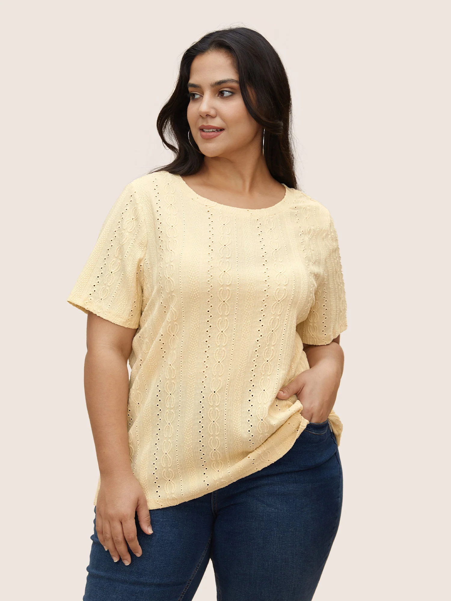 Plain Textured Crew Neck T-shirt