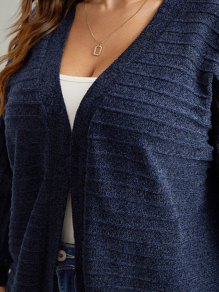 Plain Textured Dolman Sleeve Arc Hem Cardigan - Image 6