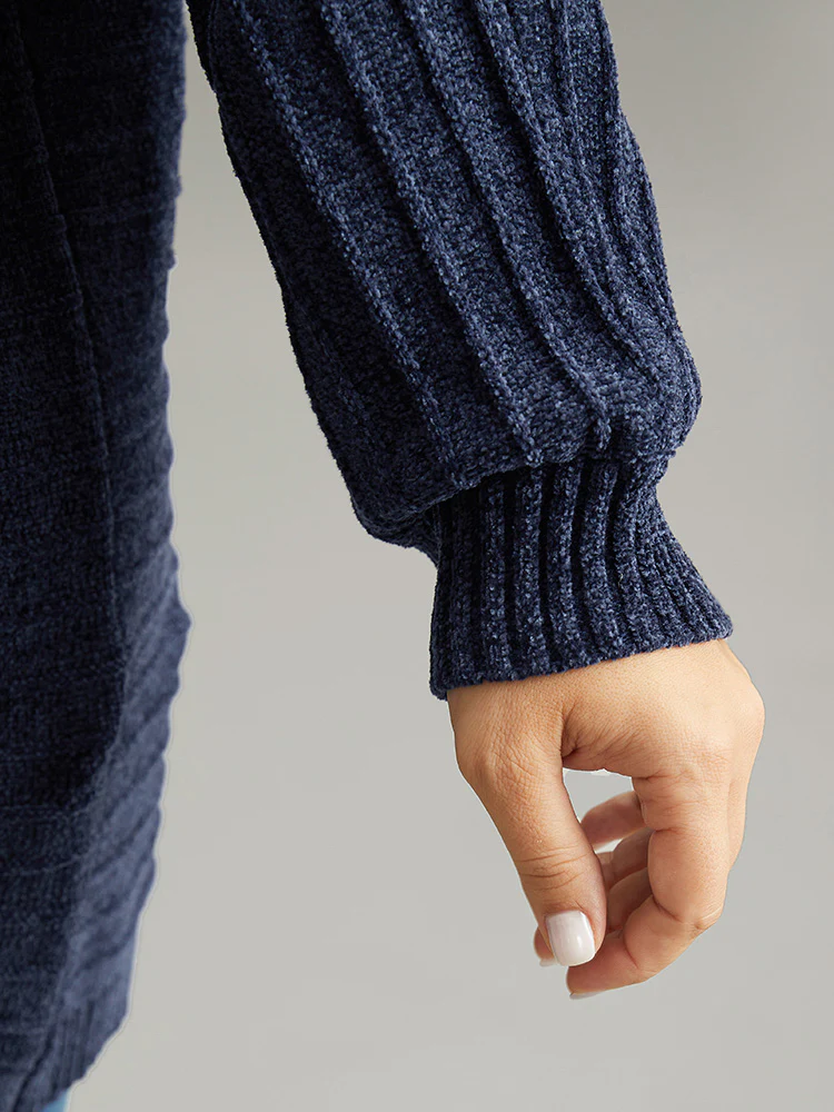 Plain Textured Dolman Sleeve Arc Hem Cardigan - Image 7