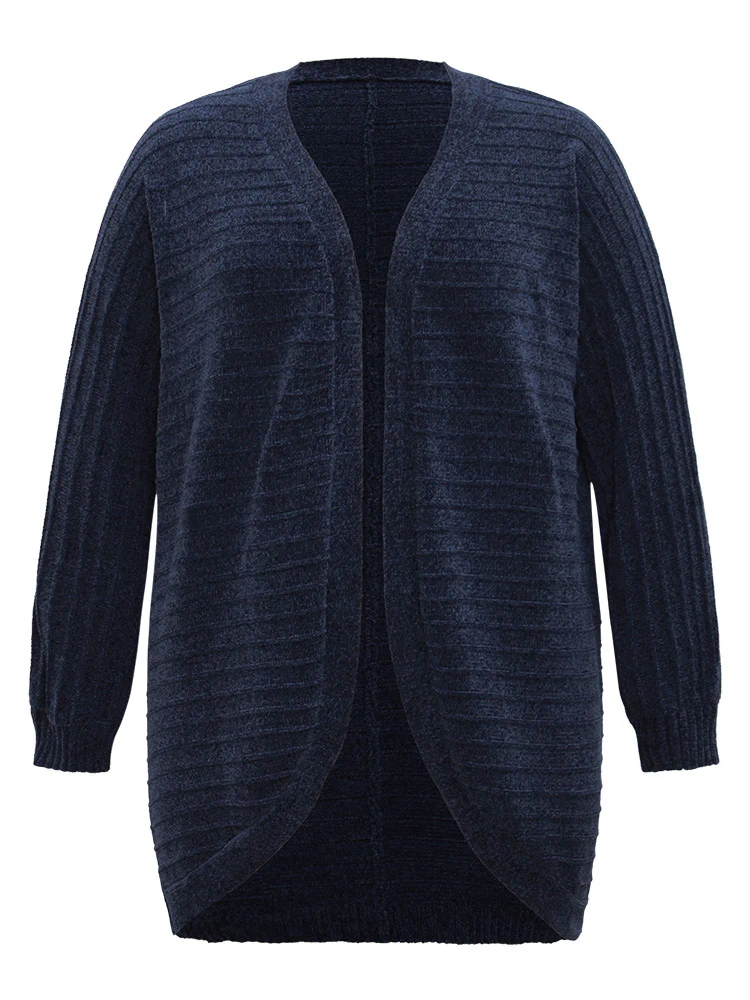 Plain Textured Dolman Sleeve Arc Hem Cardigan - Image 9