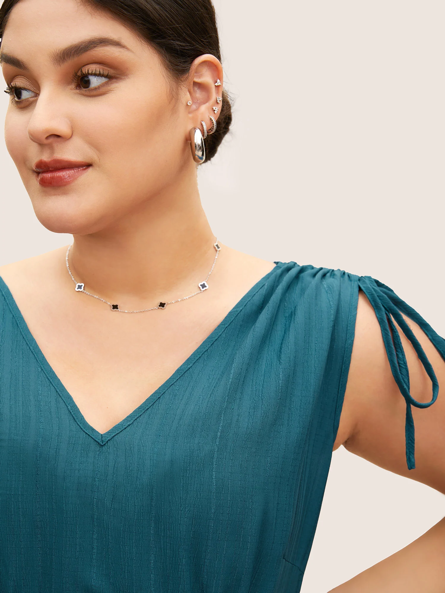 Plain Textured Drawstring Ruffle Hem Dress - Image 4