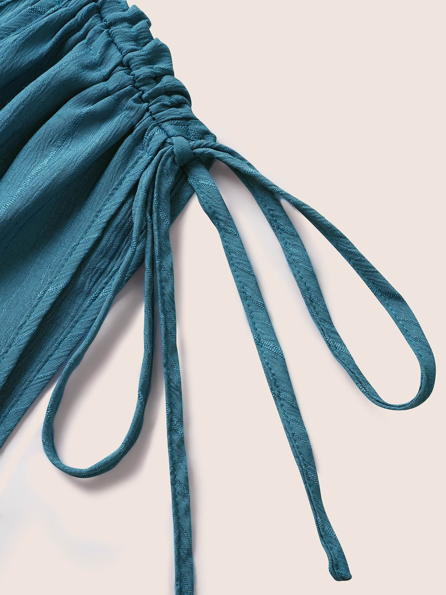 Plain Textured Drawstring Ruffle Hem Dress - Image 5