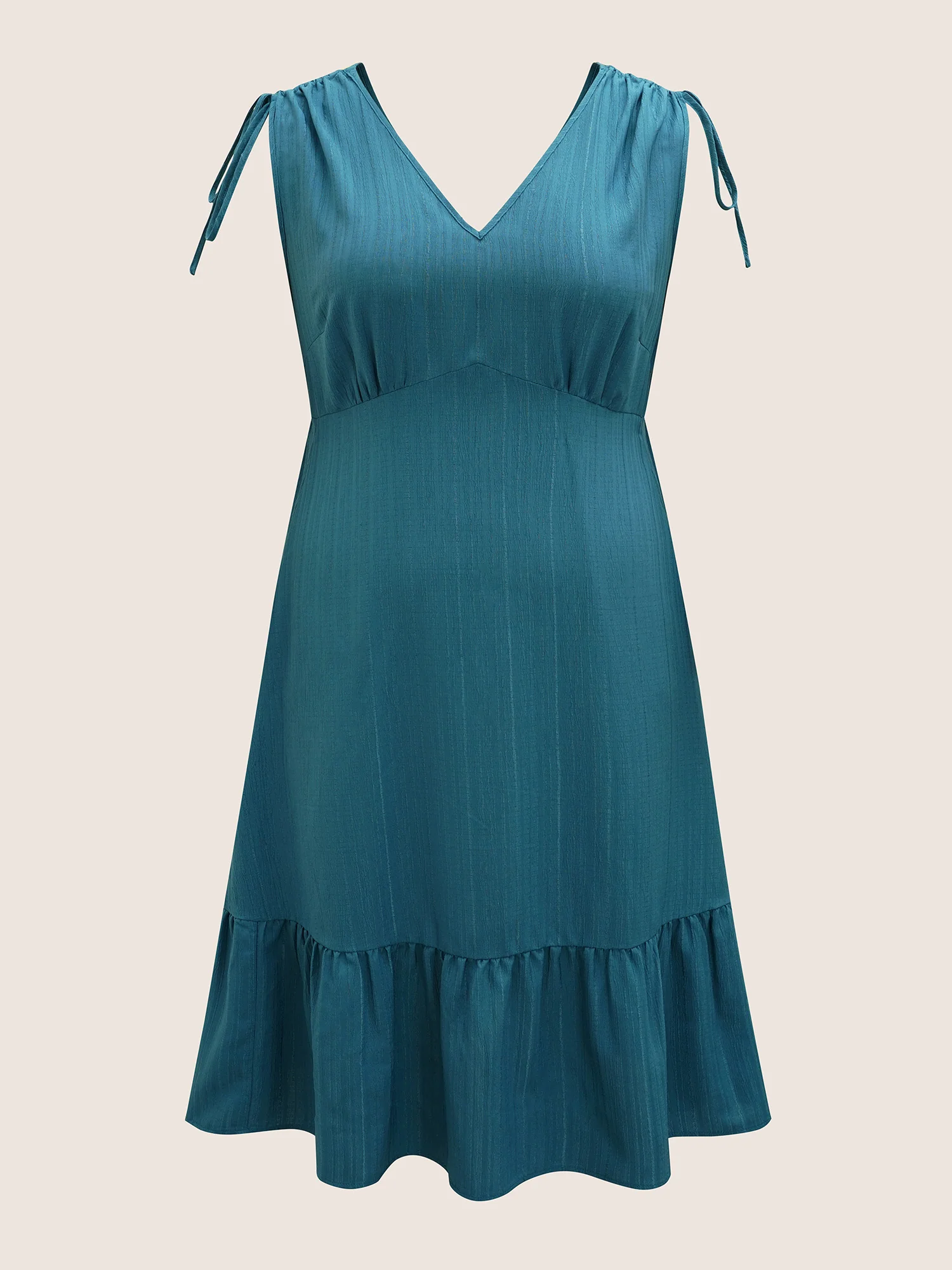 Plain Textured Drawstring Ruffle Hem Dress - Image 7
