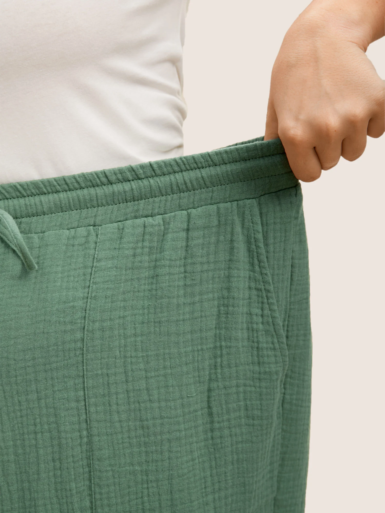 Plain Textured Drawstring Wide Leg Pants - Image 4