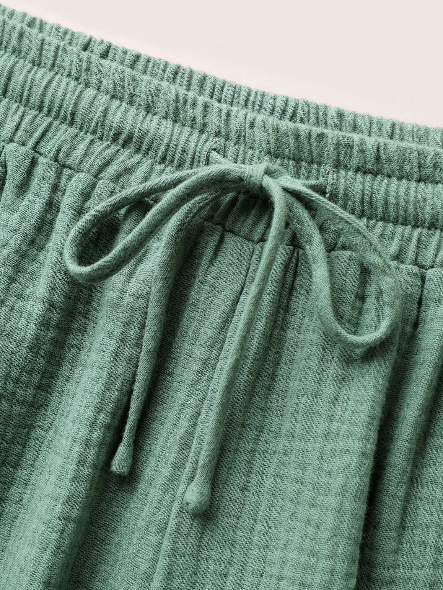 Plain Textured Drawstring Wide Leg Pants - Image 6