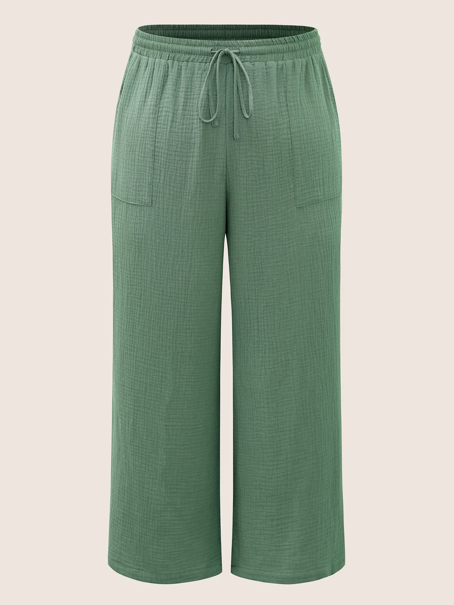 Plain Textured Drawstring Wide Leg Pants - Image 8