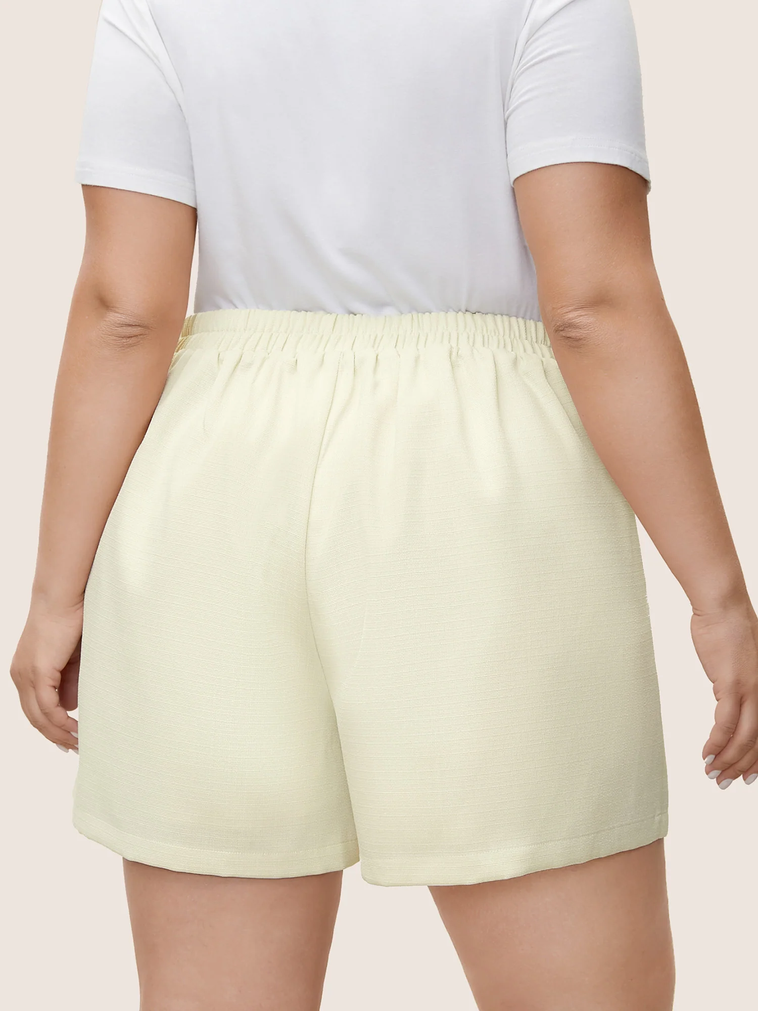 Plain Textured Elastic Waist High Rise Shorts - Image 2