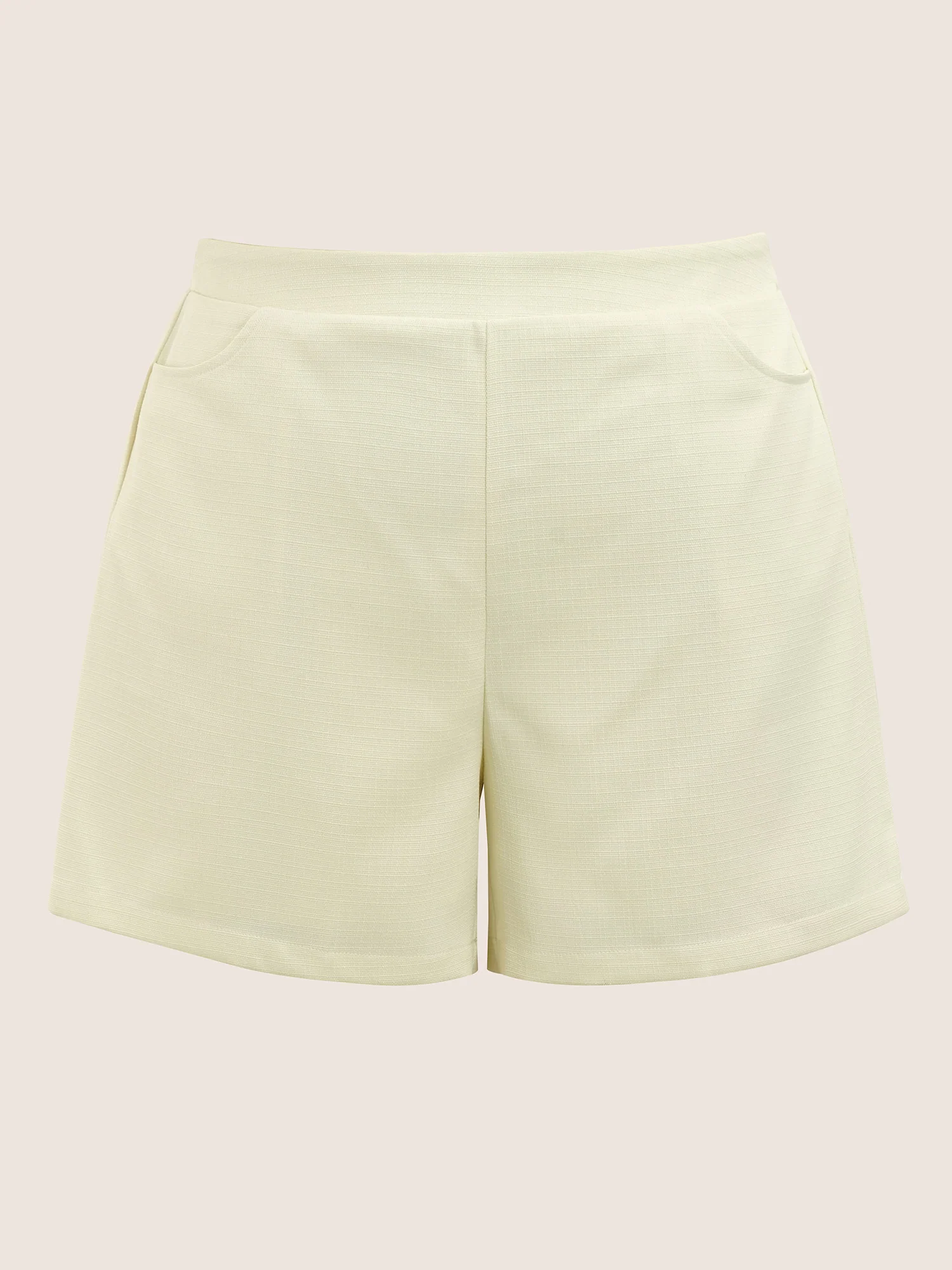 Plain Textured Elastic Waist High Rise Shorts - Image 7