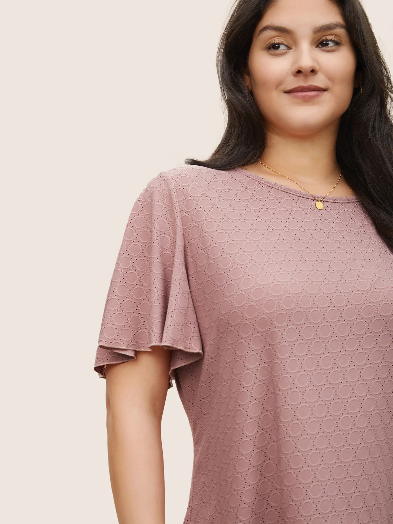 Plain Textured Geometric Flutter Sleeve T-shirt - Image 4