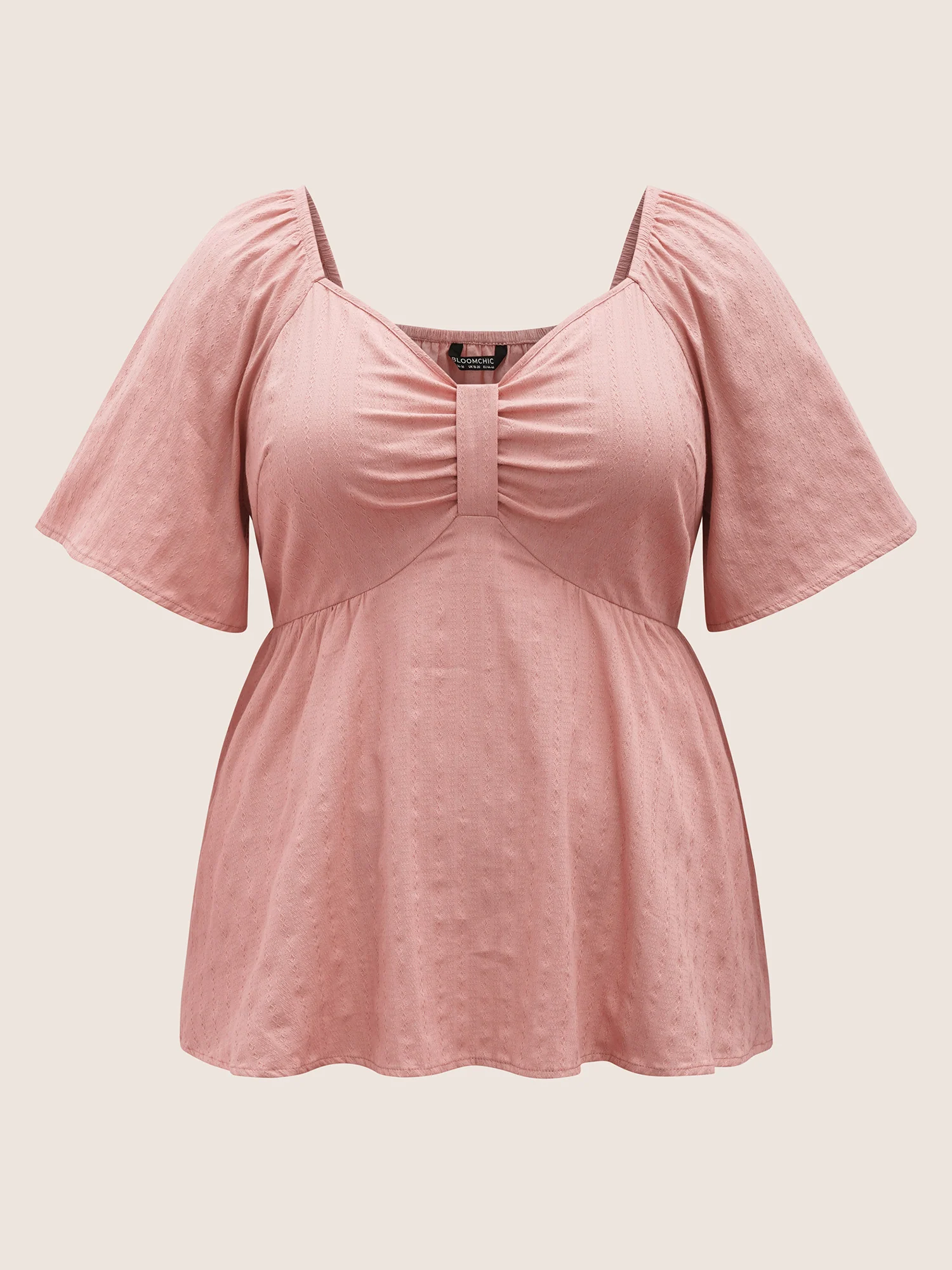 Plain Heart Neckline Ruched Ruffle Sleeve Blouse - Image 8