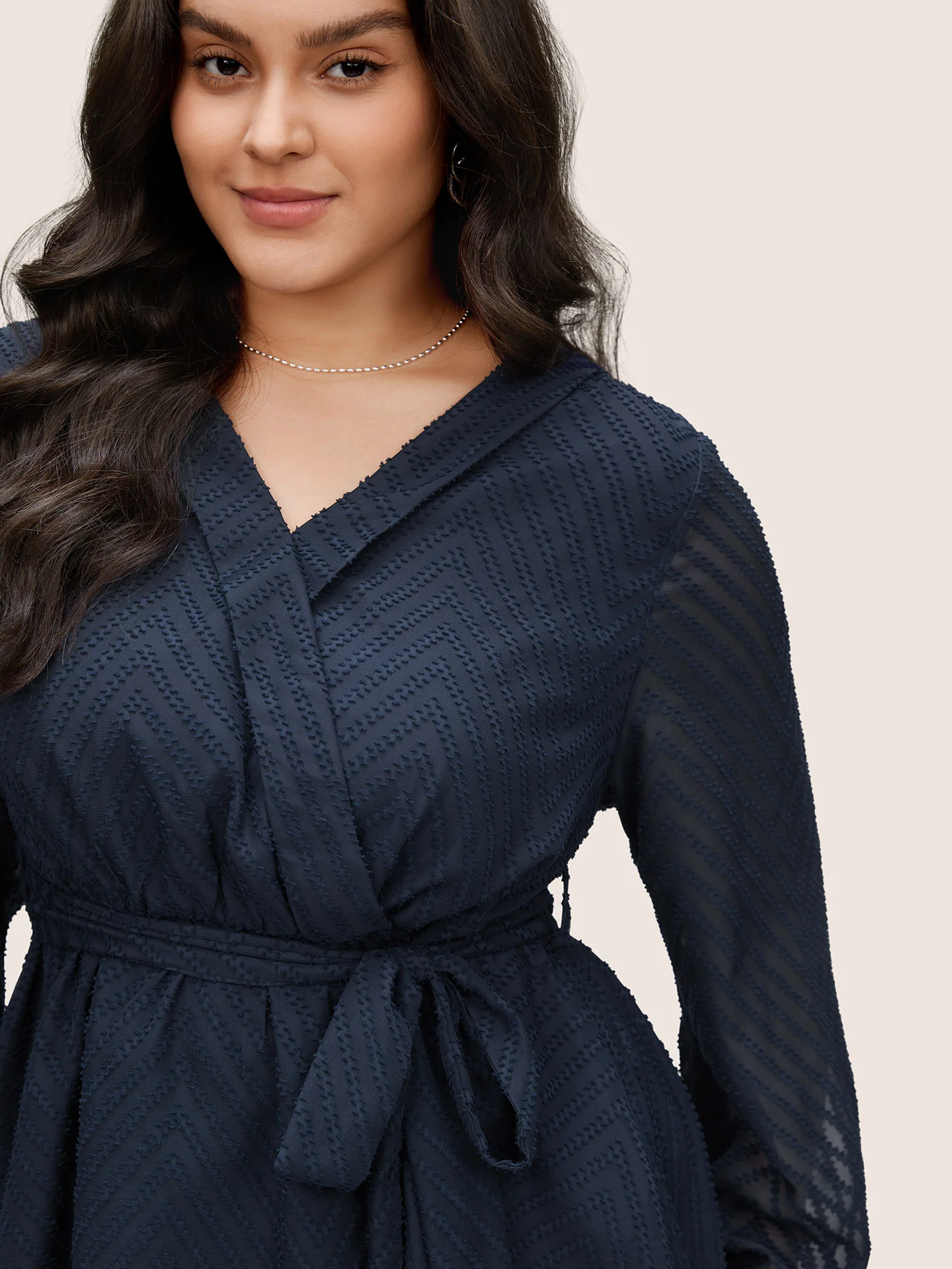 Plain Textured High Low Hem Ties Blouse - Image 3