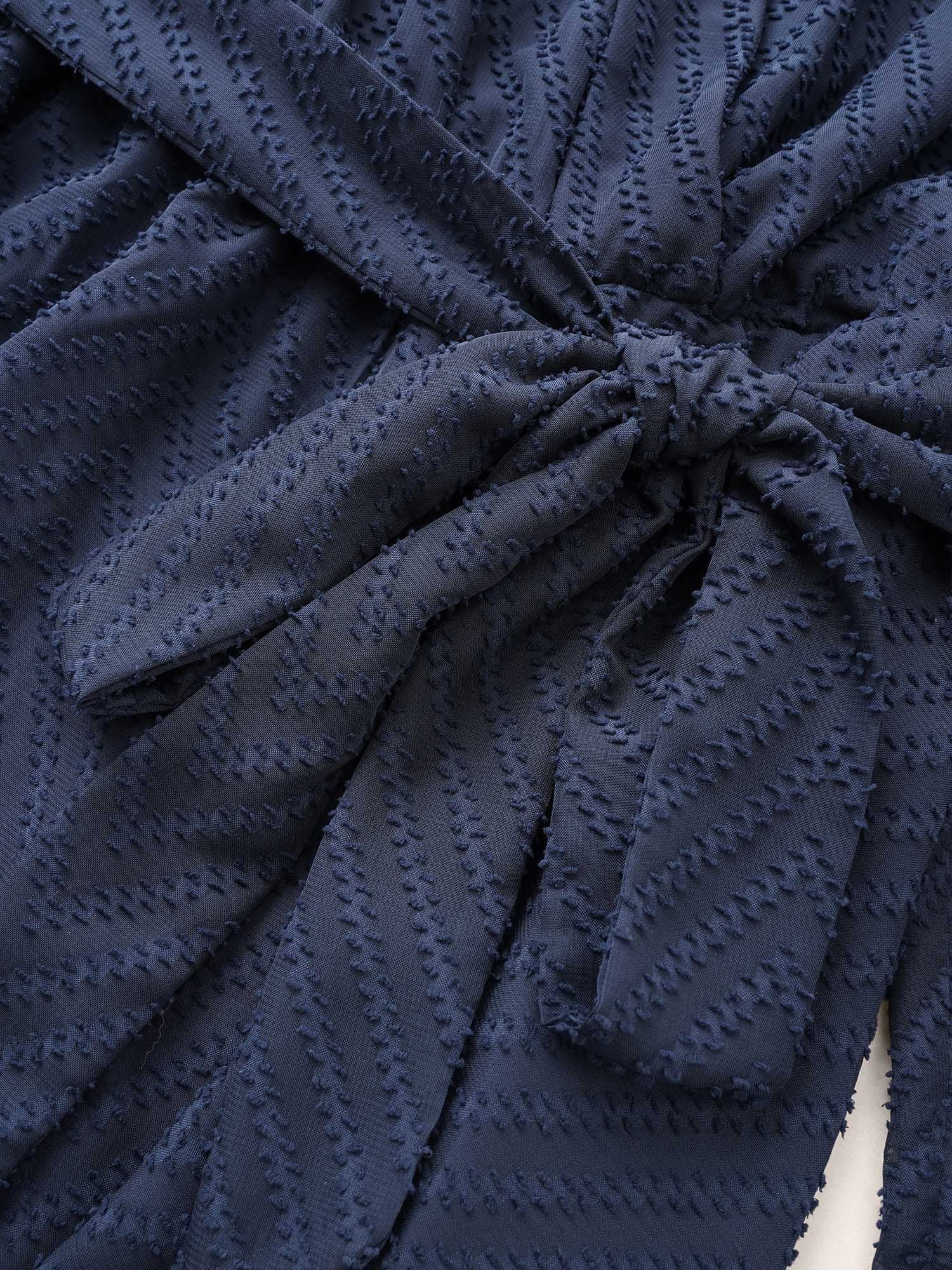 Plain Textured High Low Hem Ties Blouse - Image 5