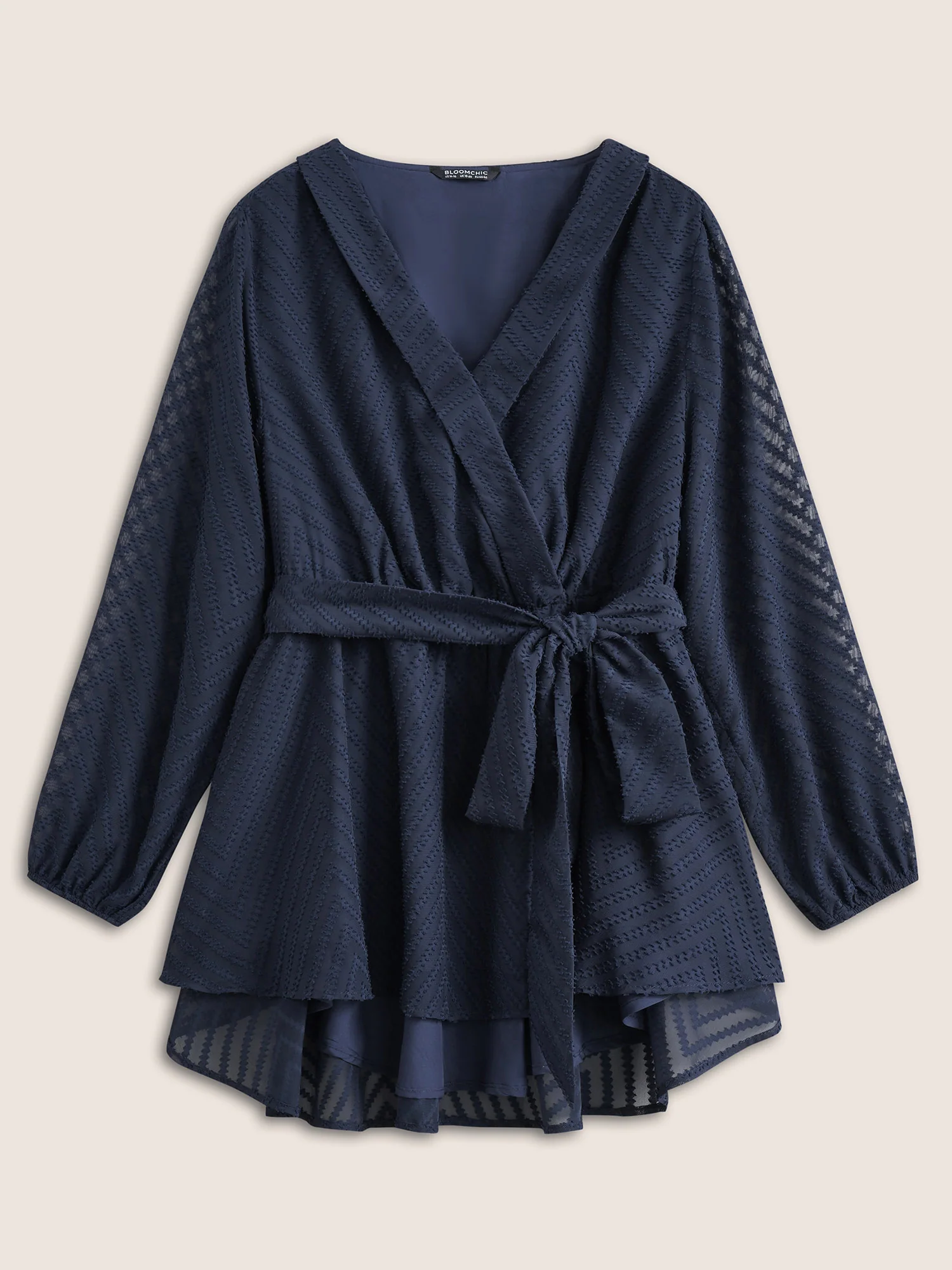 Plain Textured High Low Hem Ties Blouse - Image 7