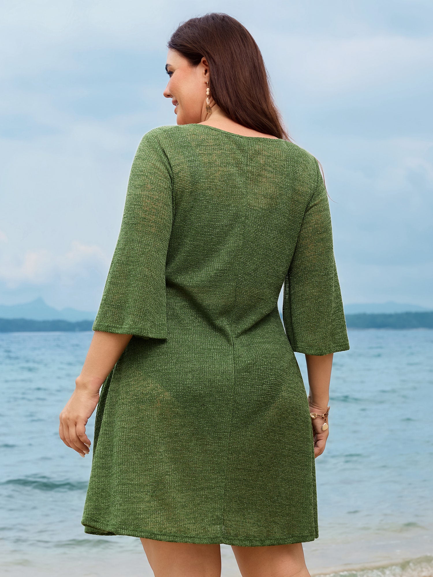 Plain Textured Keyhole Neckline Knit Mini Dress - Image 4