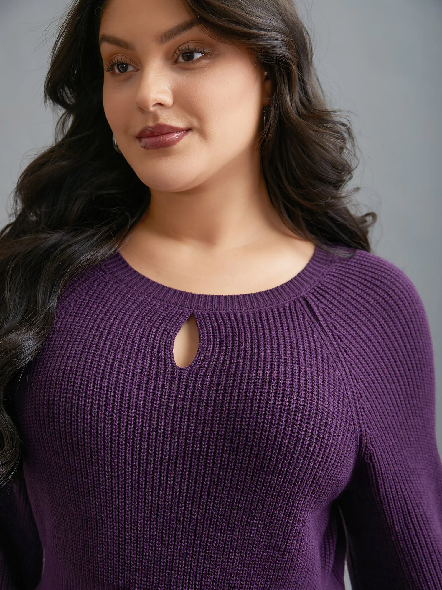 Plain Textured Keyhole Raglan Sleeve Pullover - Image 5