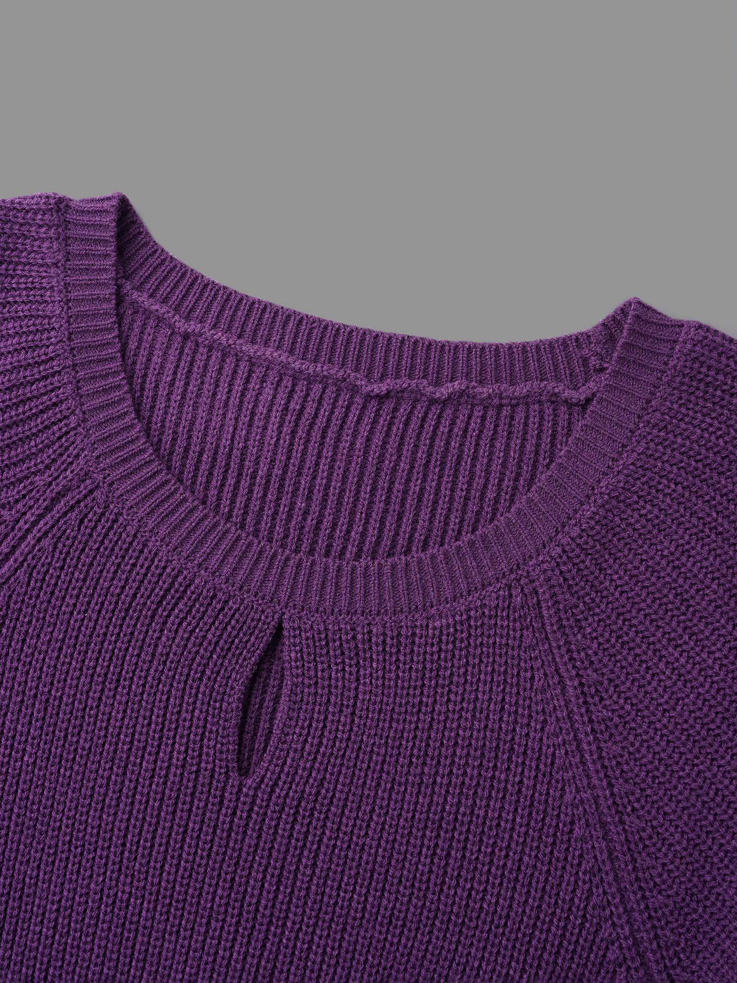 Plain Textured Keyhole Raglan Sleeve Pullover - Image 6