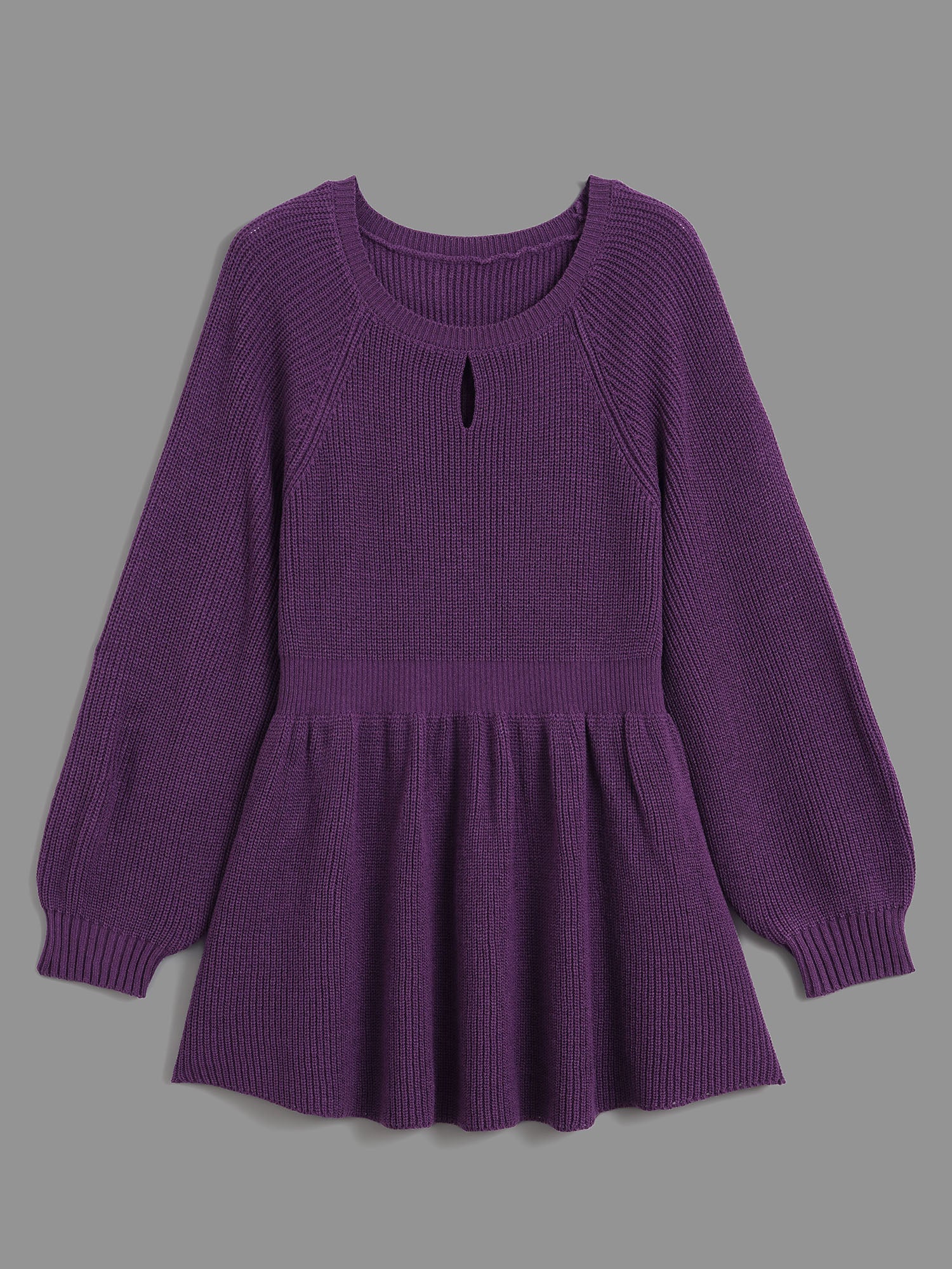 Plain Textured Keyhole Raglan Sleeve Pullover - Image 8