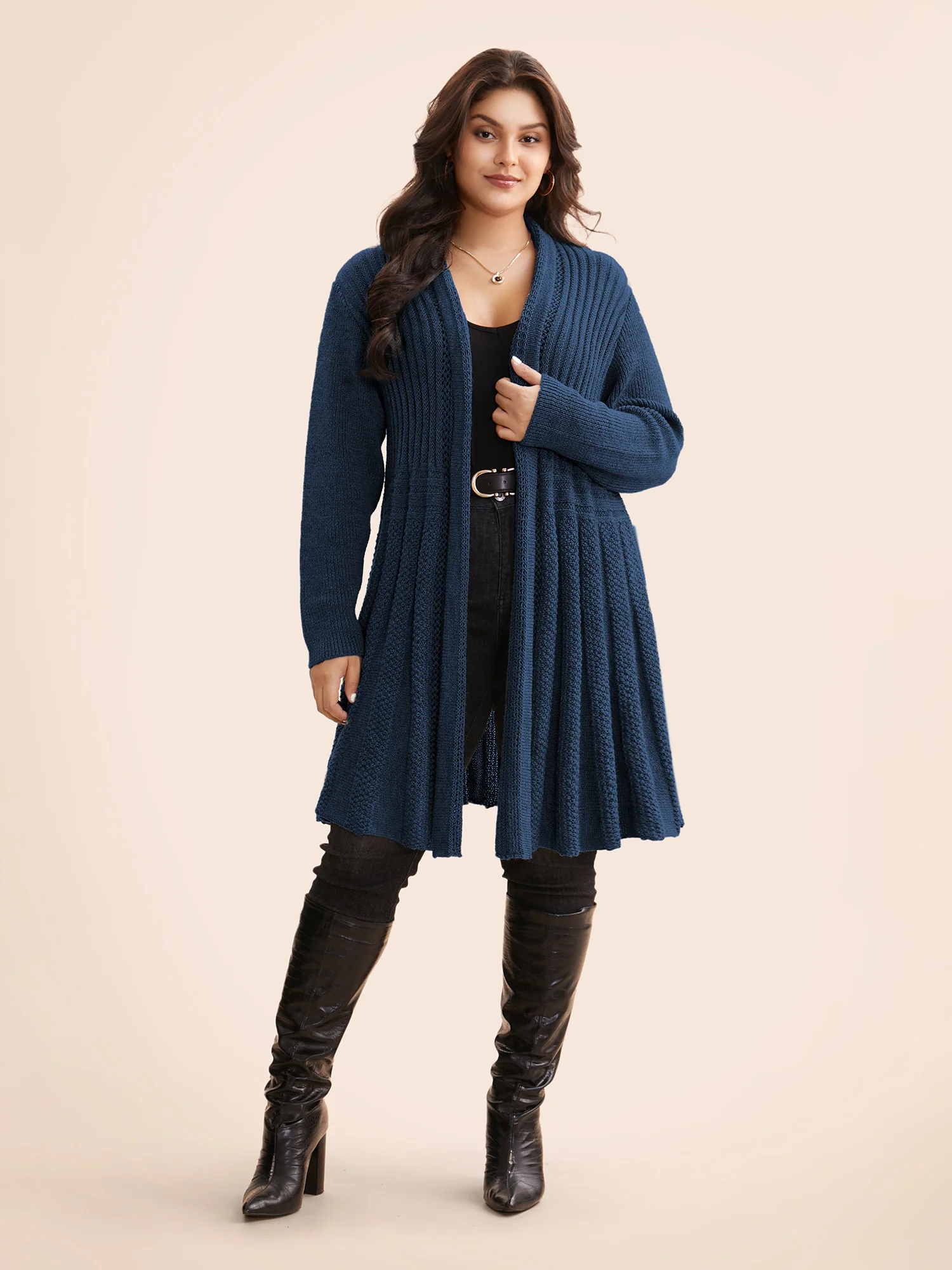 Plain Textured Kimono Collar Cardigan - Image 10