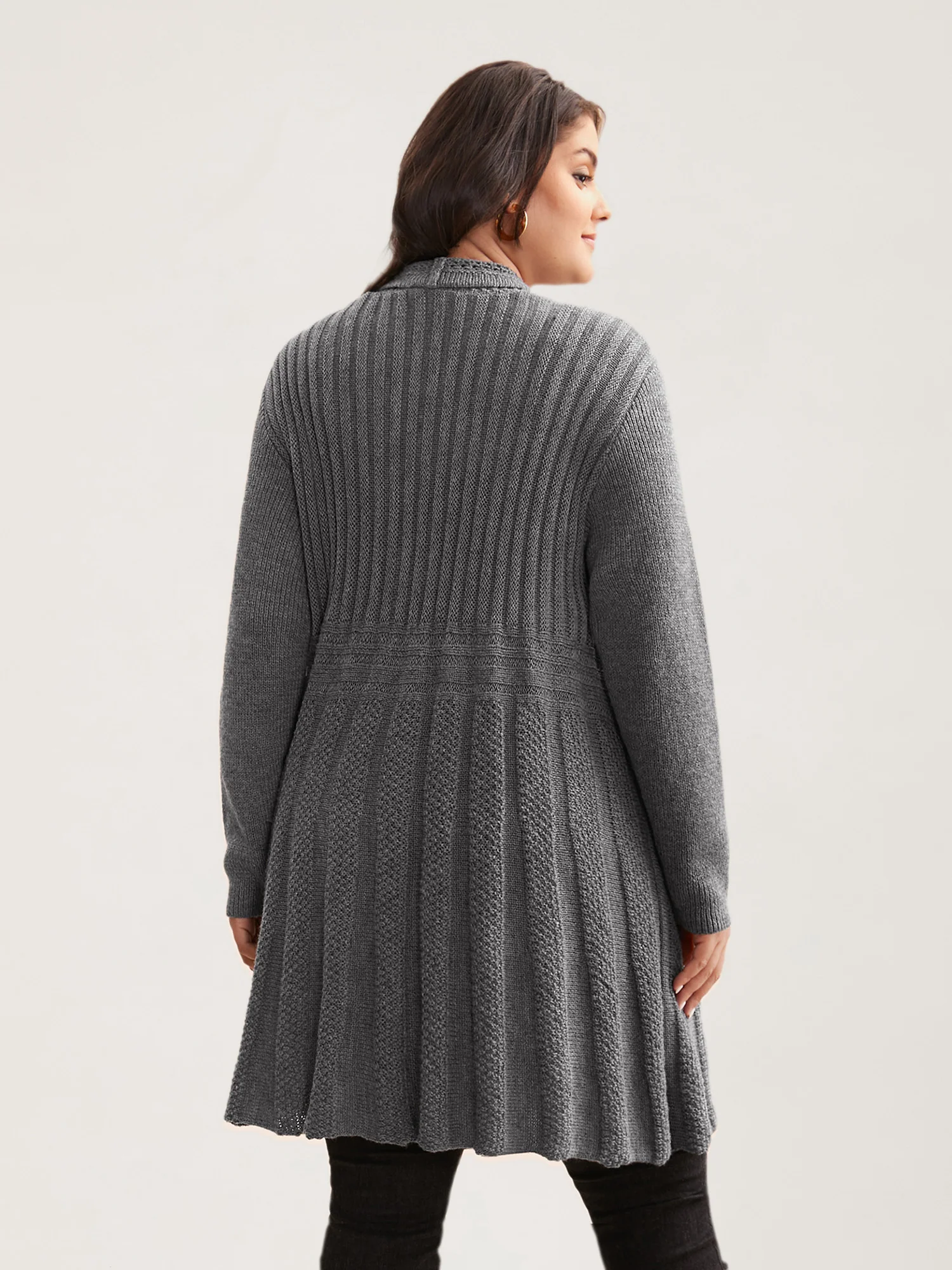 Plain Textured Kimono Collar Cardigan - Image 12