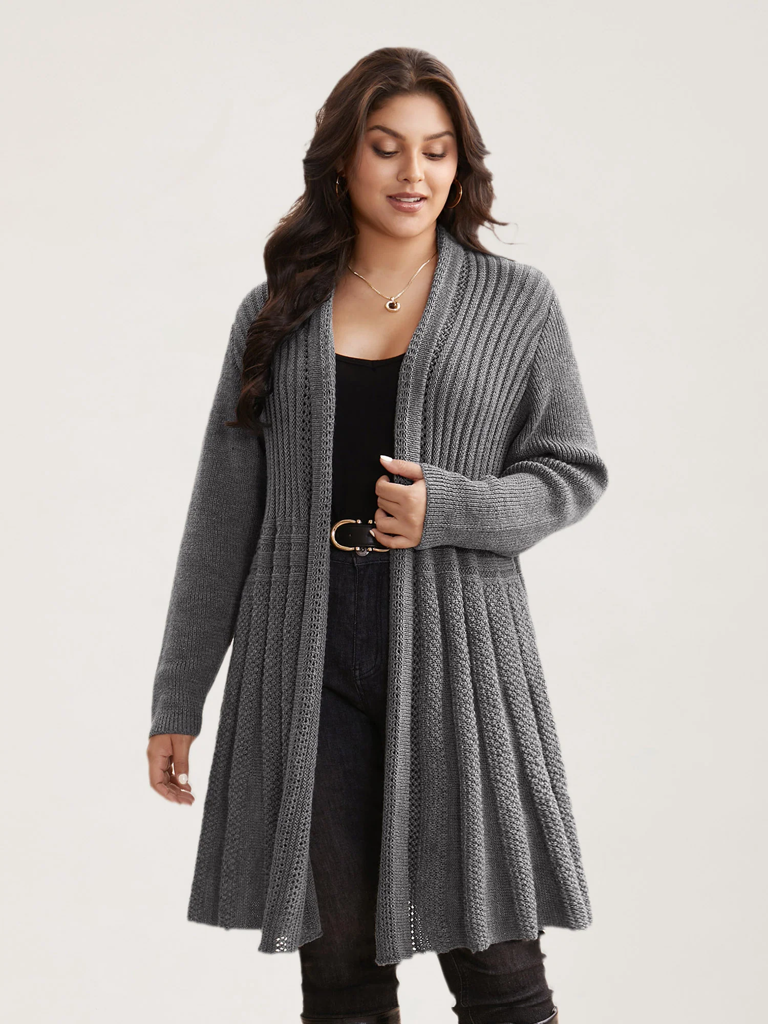 Plain Textured Kimono Collar Cardigan - Image 13