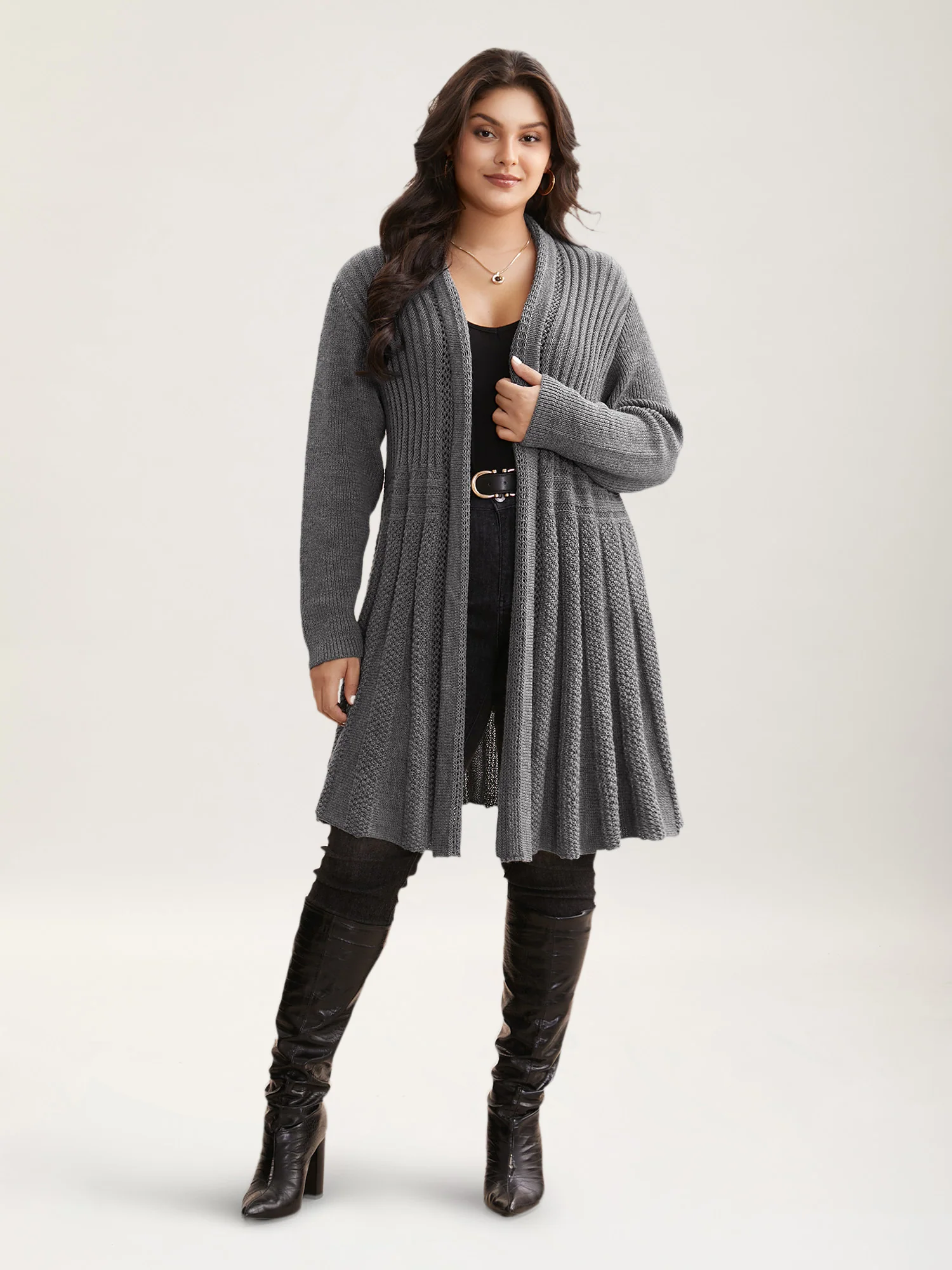Plain Textured Kimono Collar Cardigan - Image 14