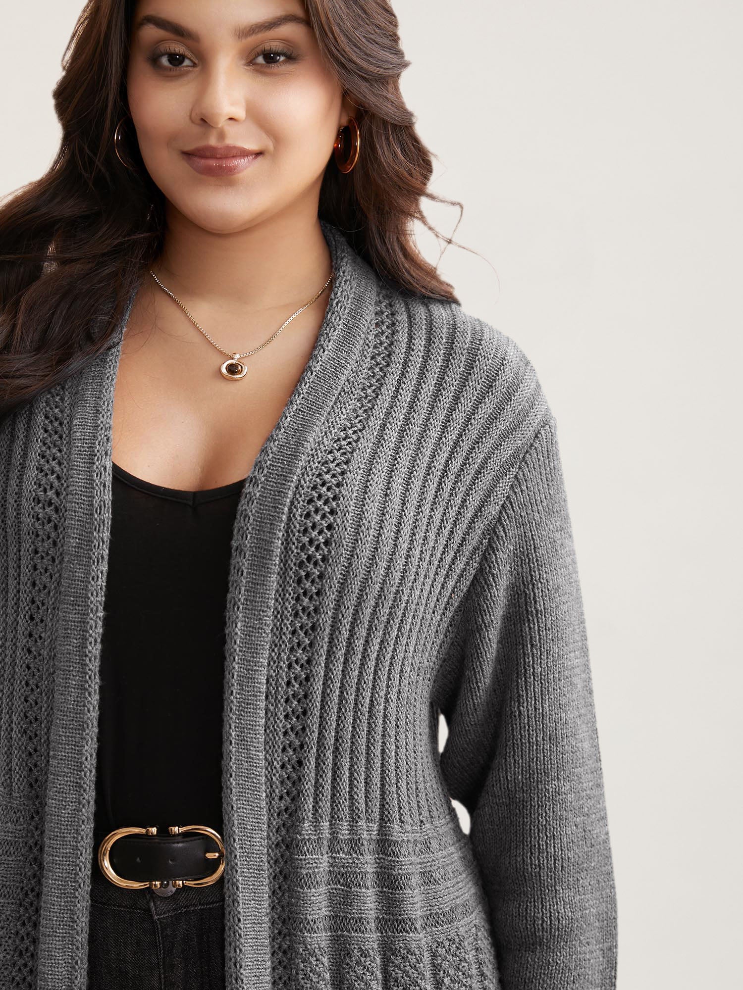 Plain Textured Kimono Collar Cardigan - Image 15