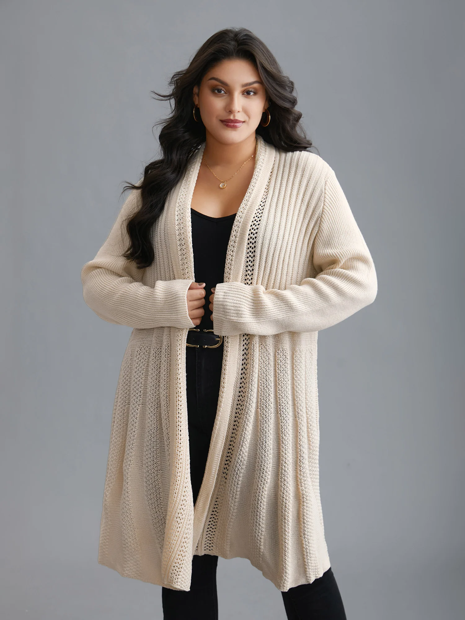 Plain Textured Kimono Collar Cardigan - Image 19