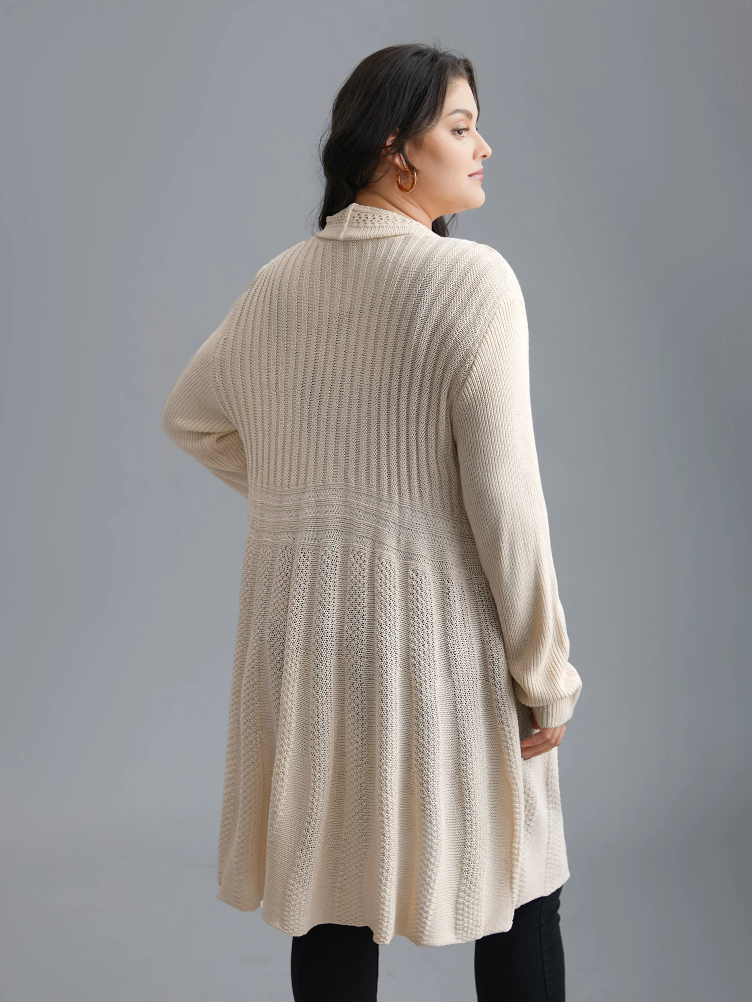 Plain Textured Kimono Collar Cardigan - Image 20