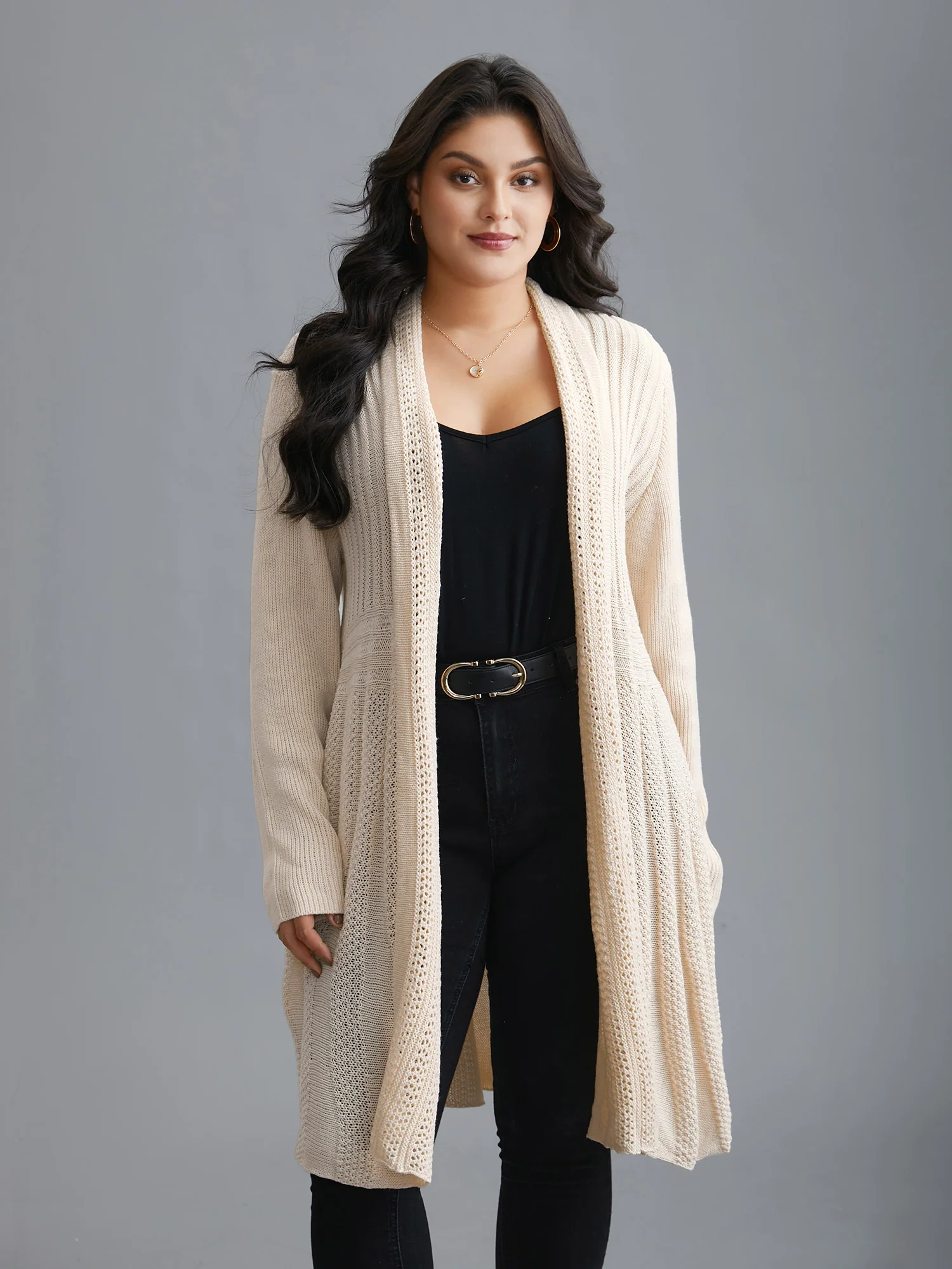 Plain Textured Kimono Collar Cardigan - Image 21