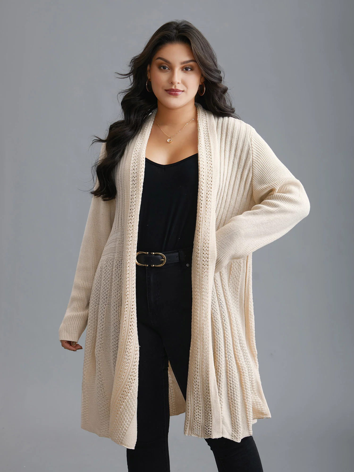 Plain Textured Kimono Collar Cardigan - Image 22