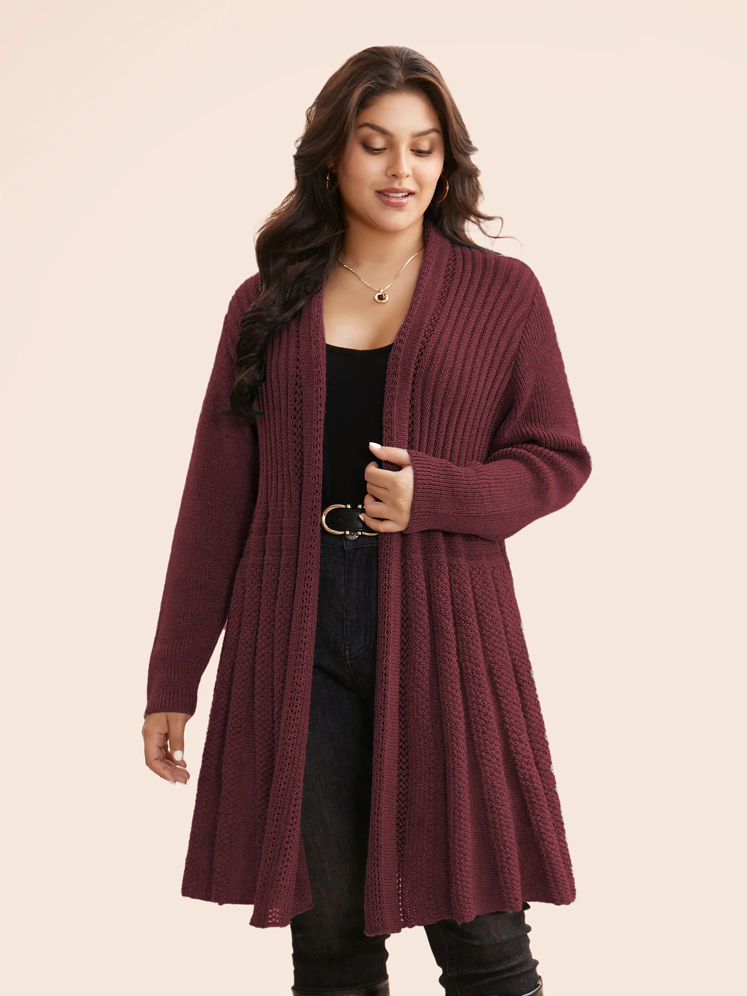 Plain Textured Kimono Collar Cardigan - Image 23