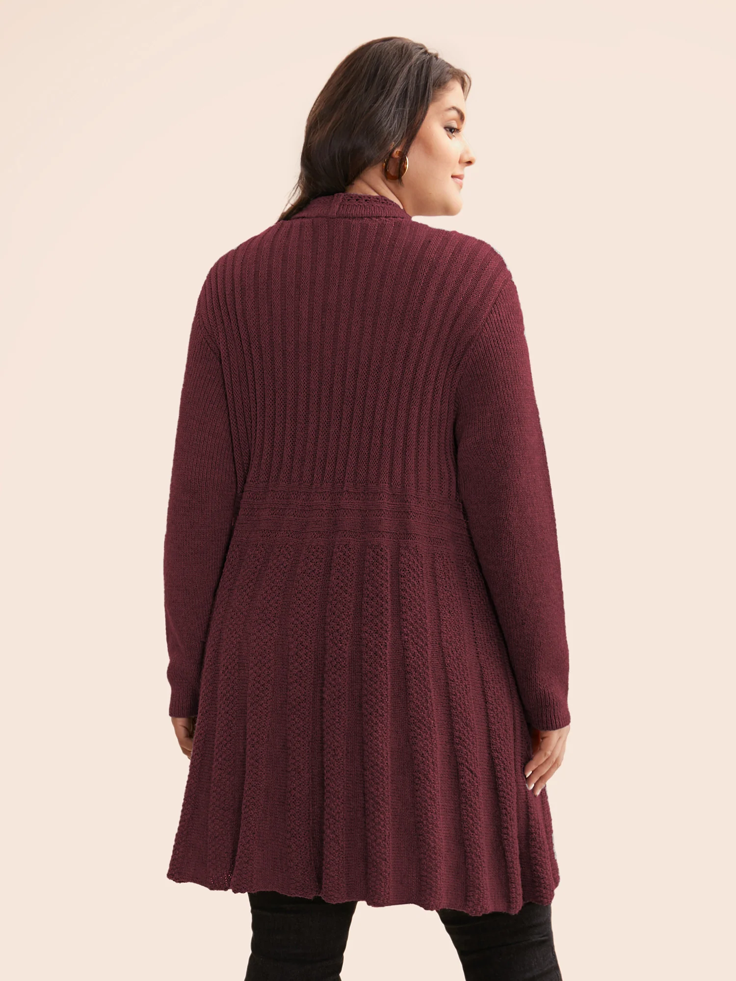 Plain Textured Kimono Collar Cardigan - Image 24