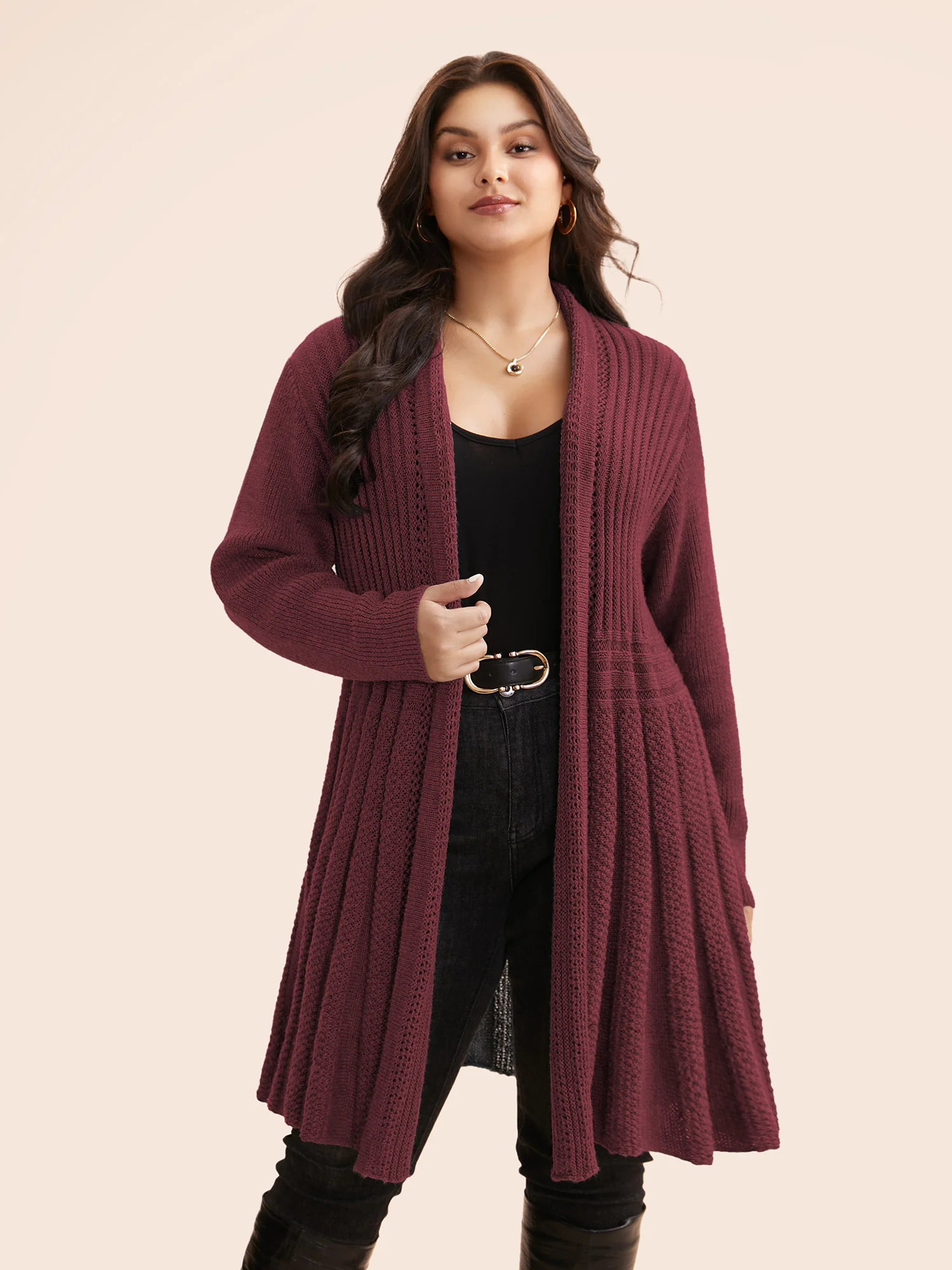 Plain Textured Kimono Collar Cardigan - Image 25
