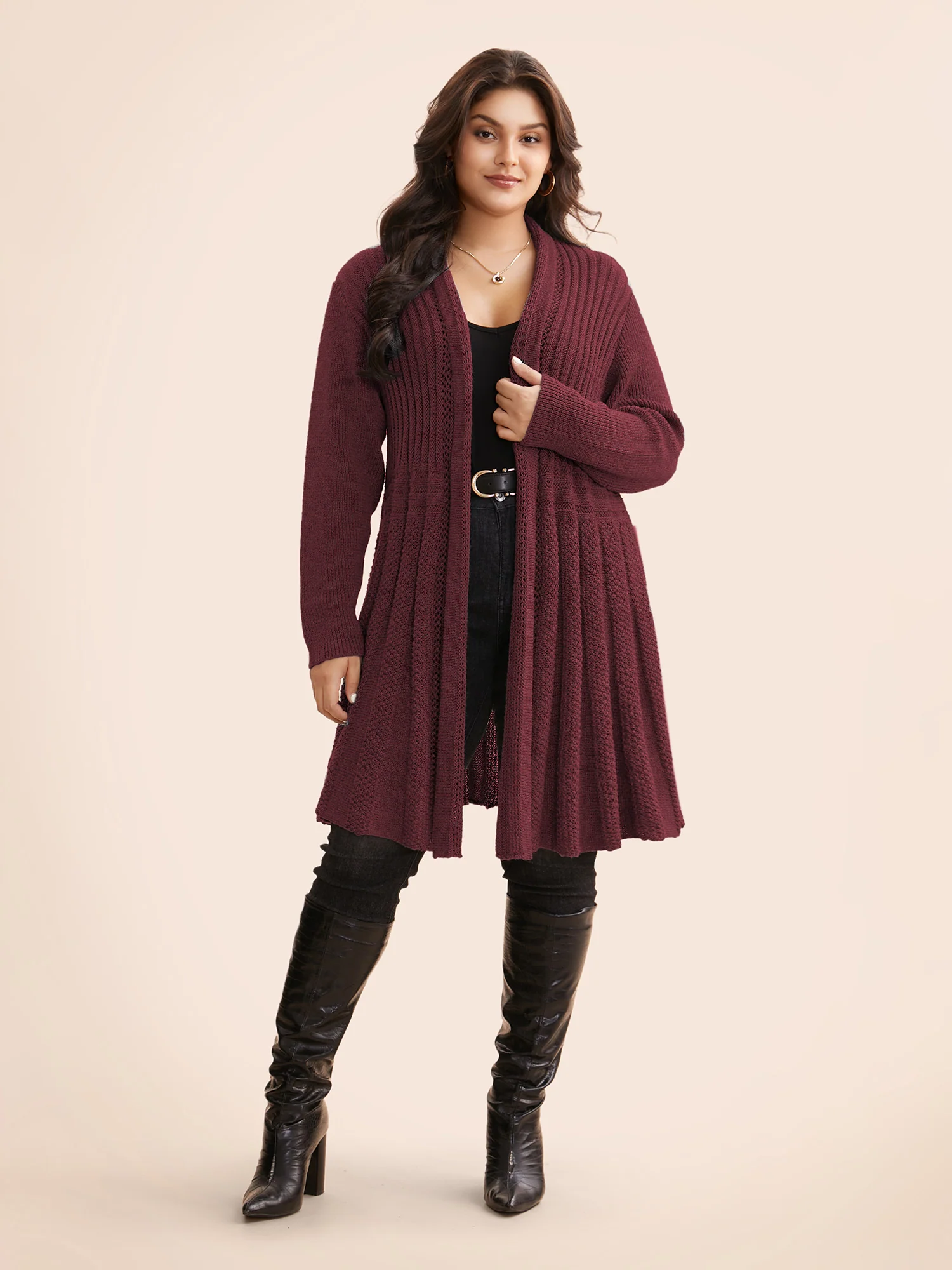 Plain Textured Kimono Collar Cardigan - Image 26