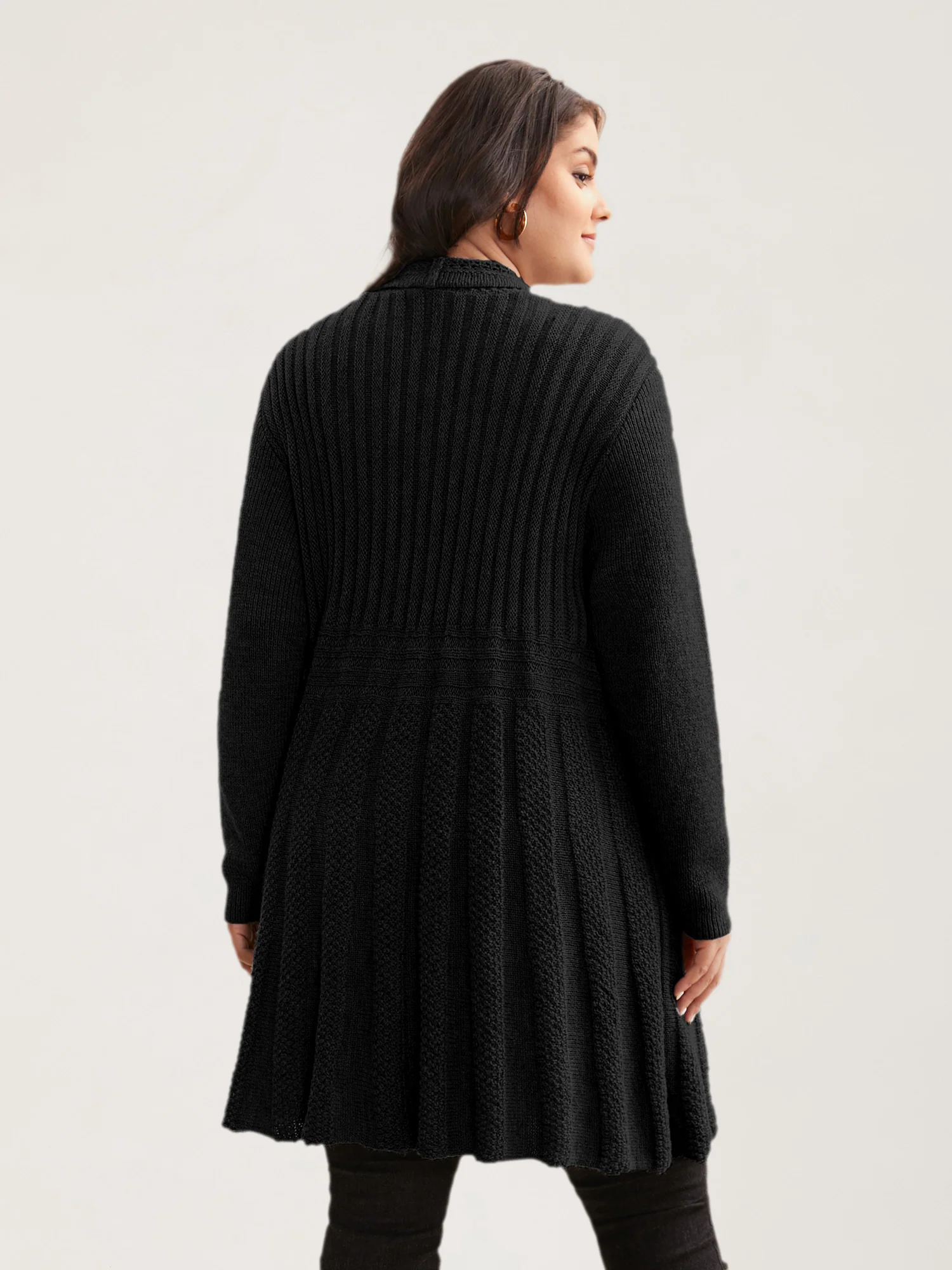 Plain Textured Kimono Collar Cardigan - Image 4