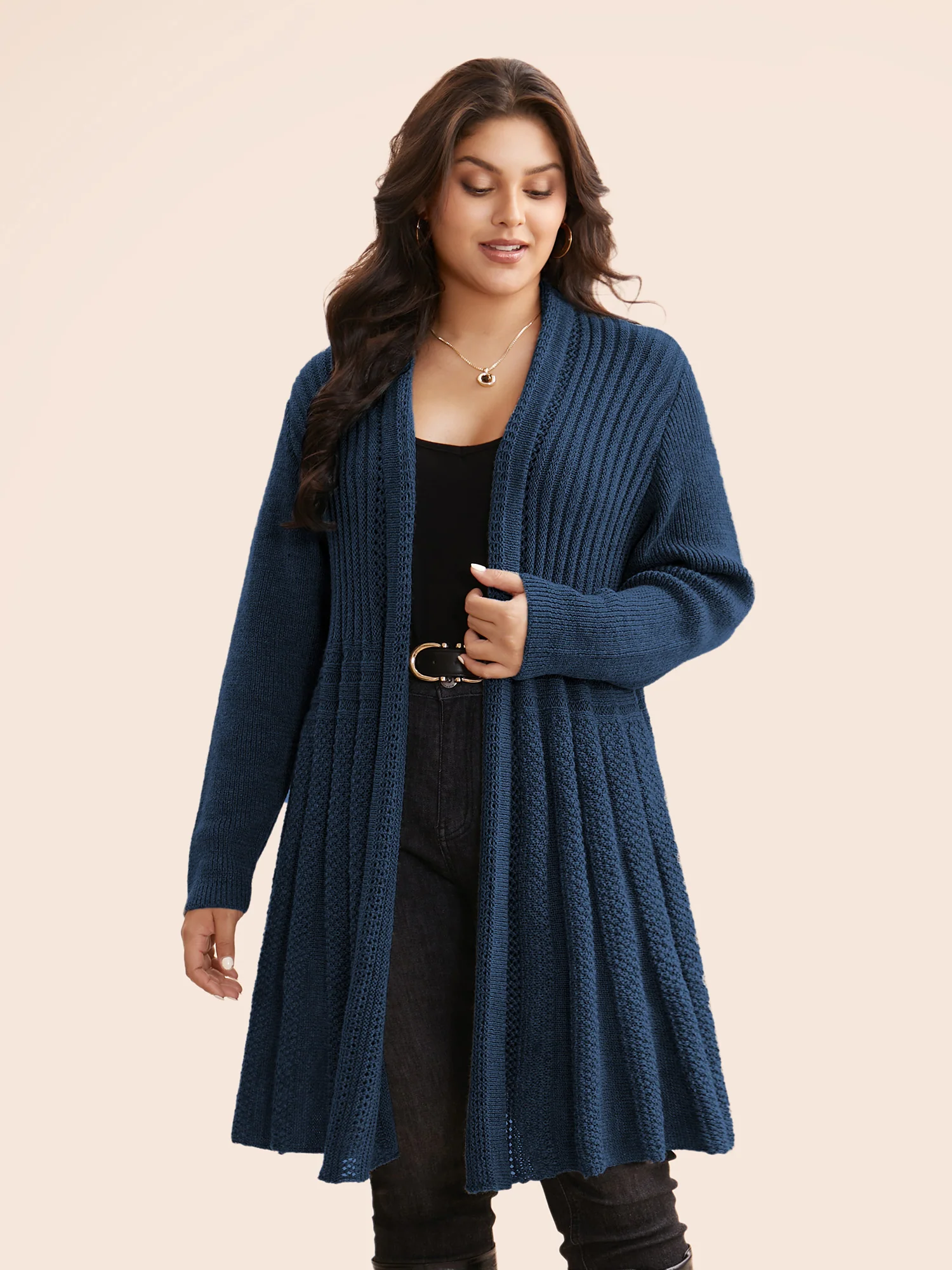Plain Textured Kimono Collar Cardigan - Image 7