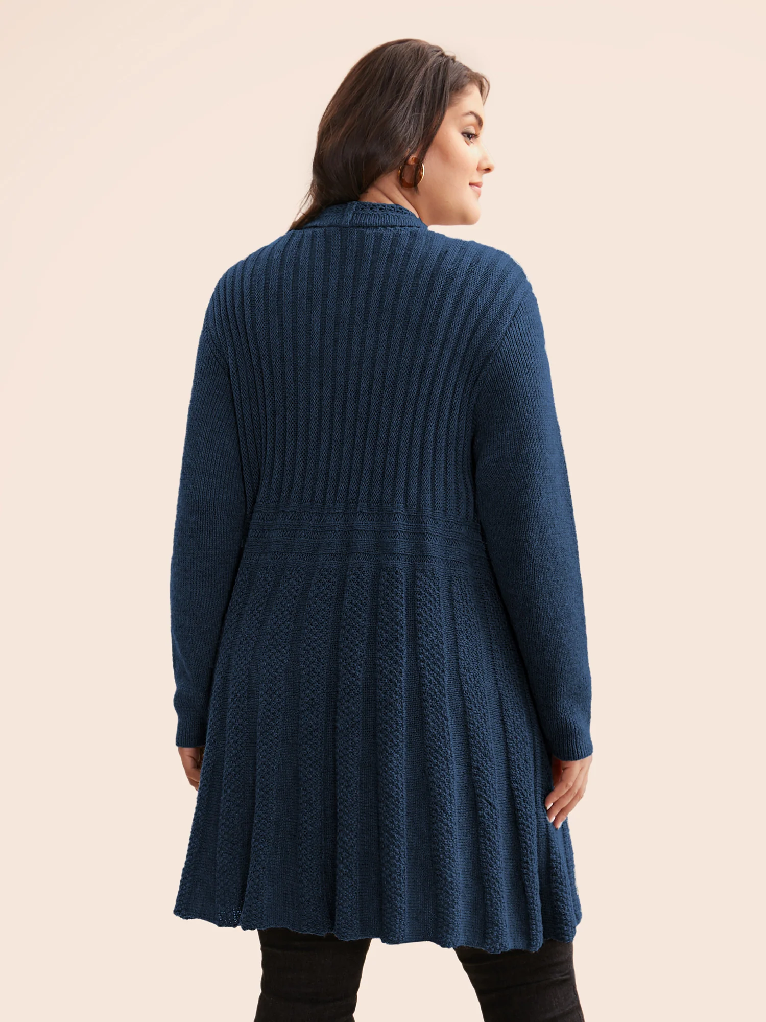 Plain Textured Kimono Collar Cardigan - Image 8