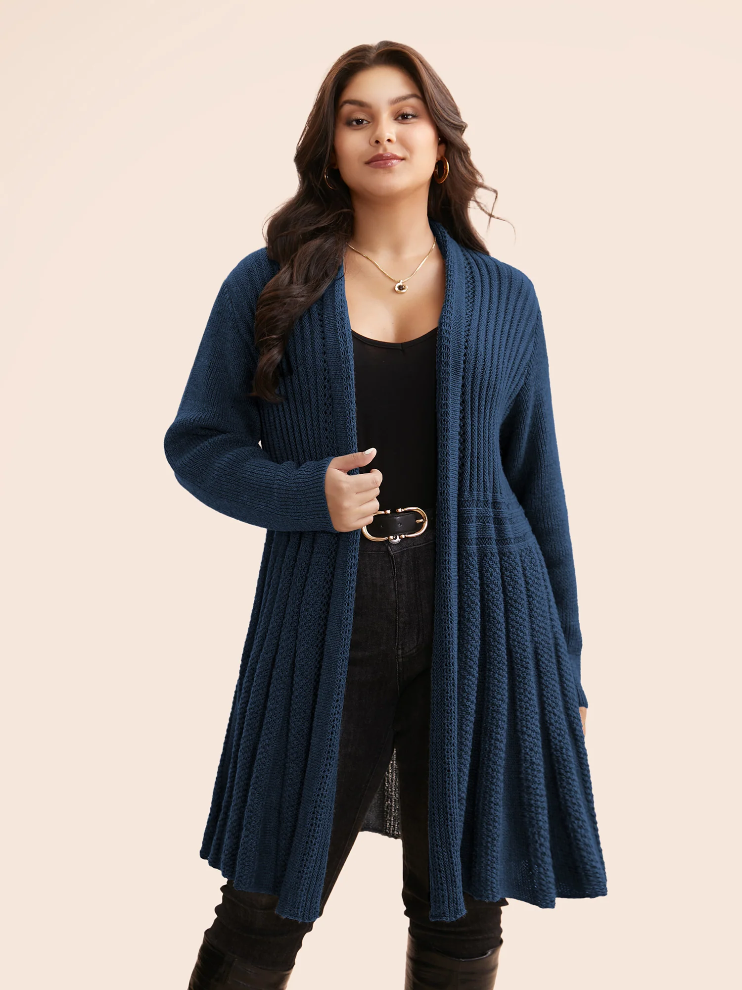 Plain Textured Kimono Collar Cardigan - Image 9