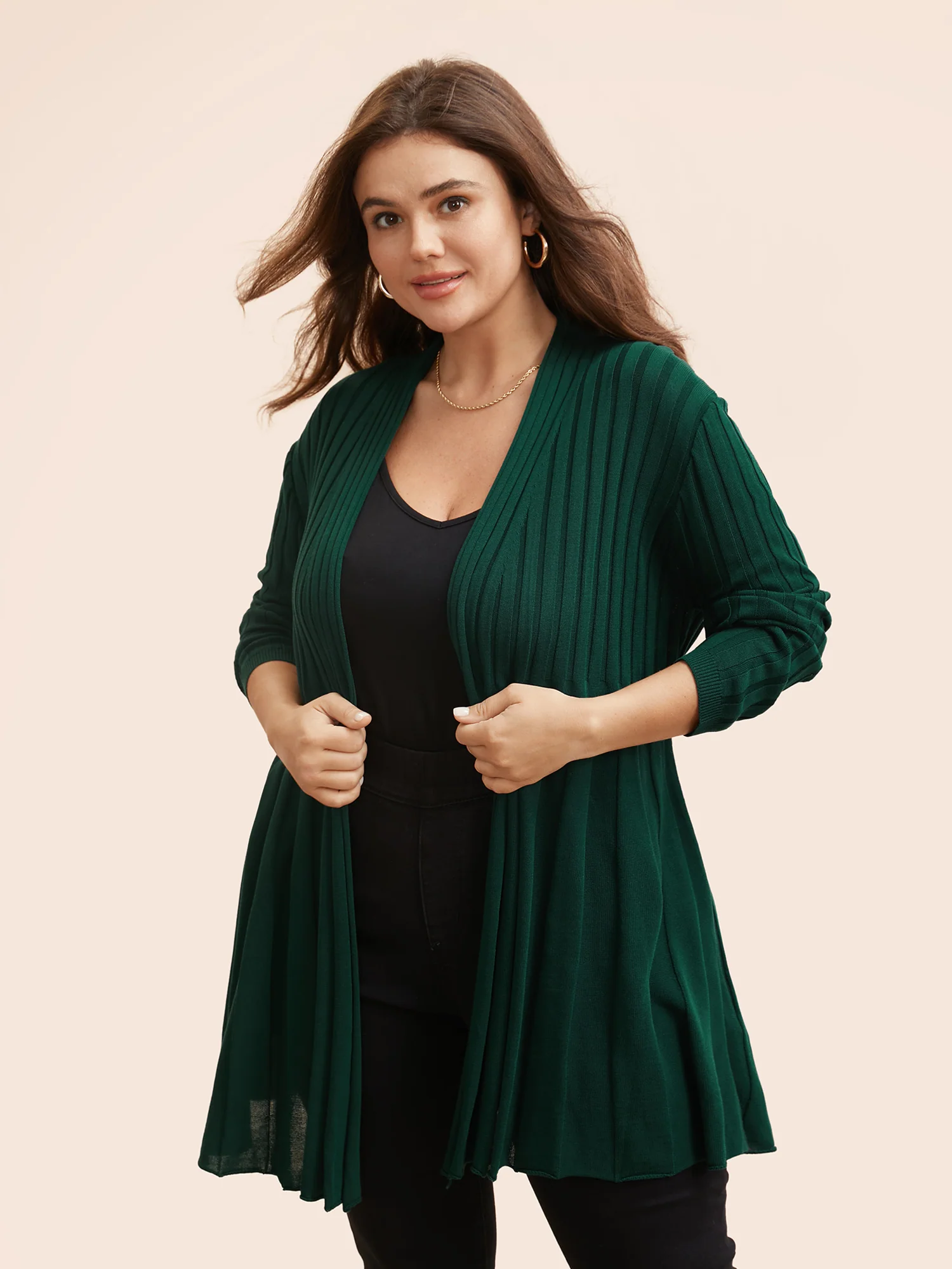 Plain Textured Kimono Collar Cardigan - Image 10