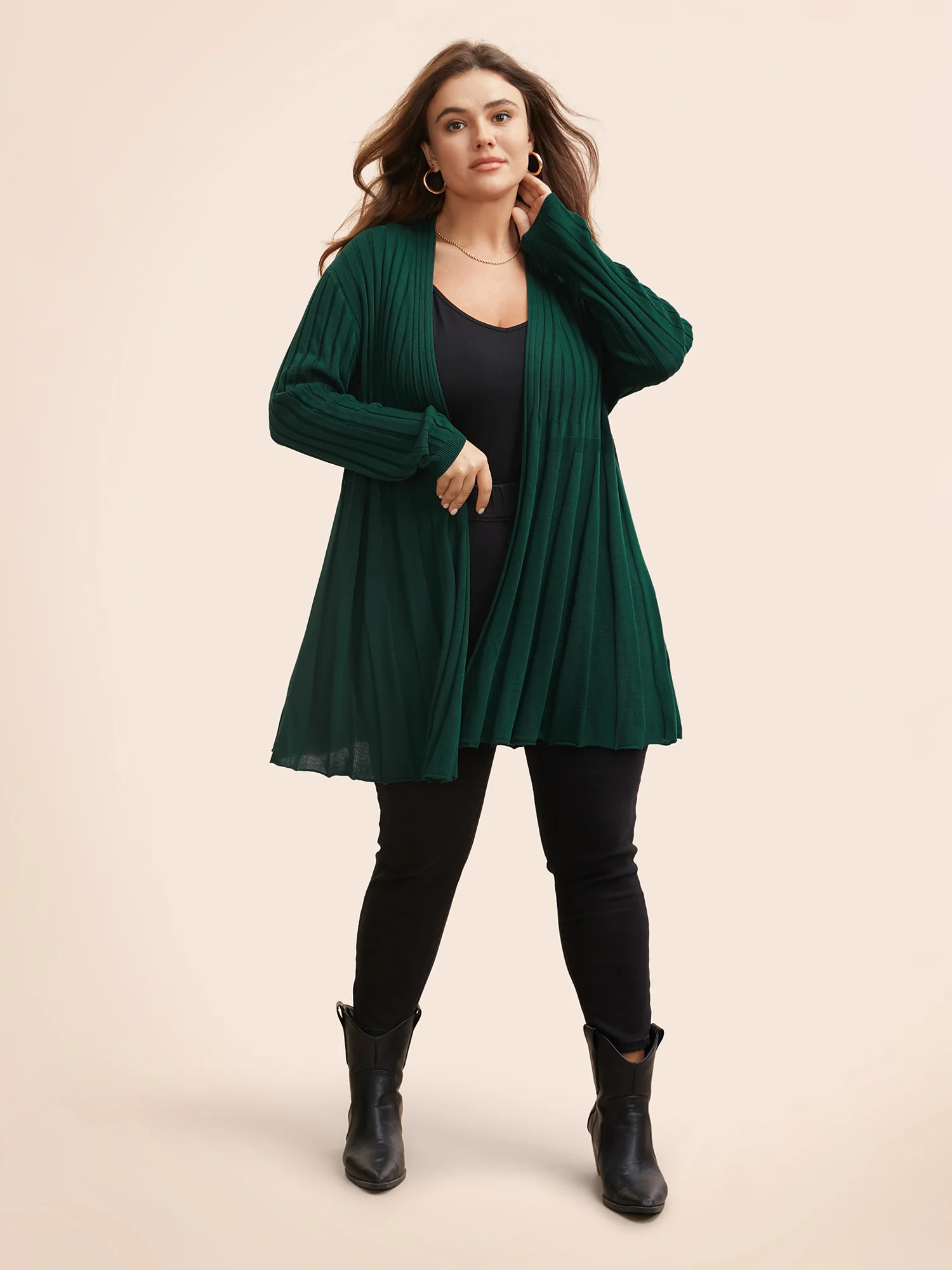 Plain Textured Kimono Collar Cardigan - Image 12