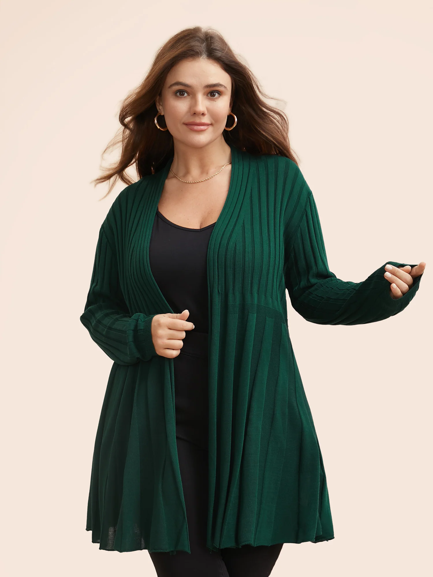 Plain Textured Kimono Collar Cardigan - Image 14