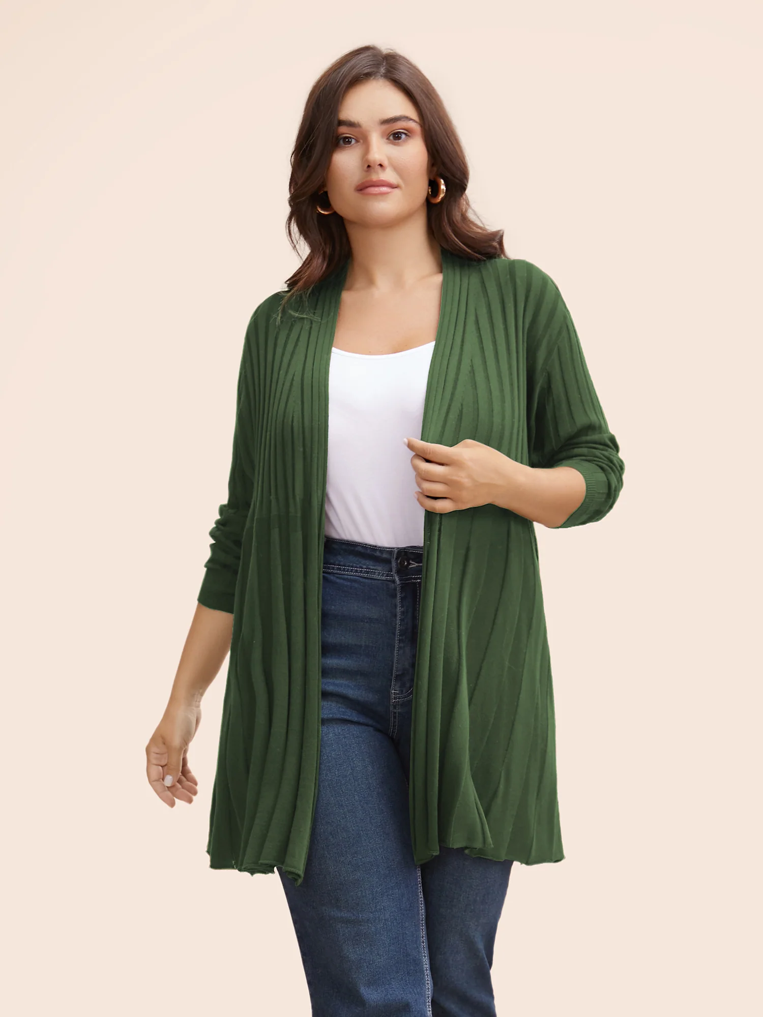 Plain Textured Kimono Collar Cardigan - Image 15